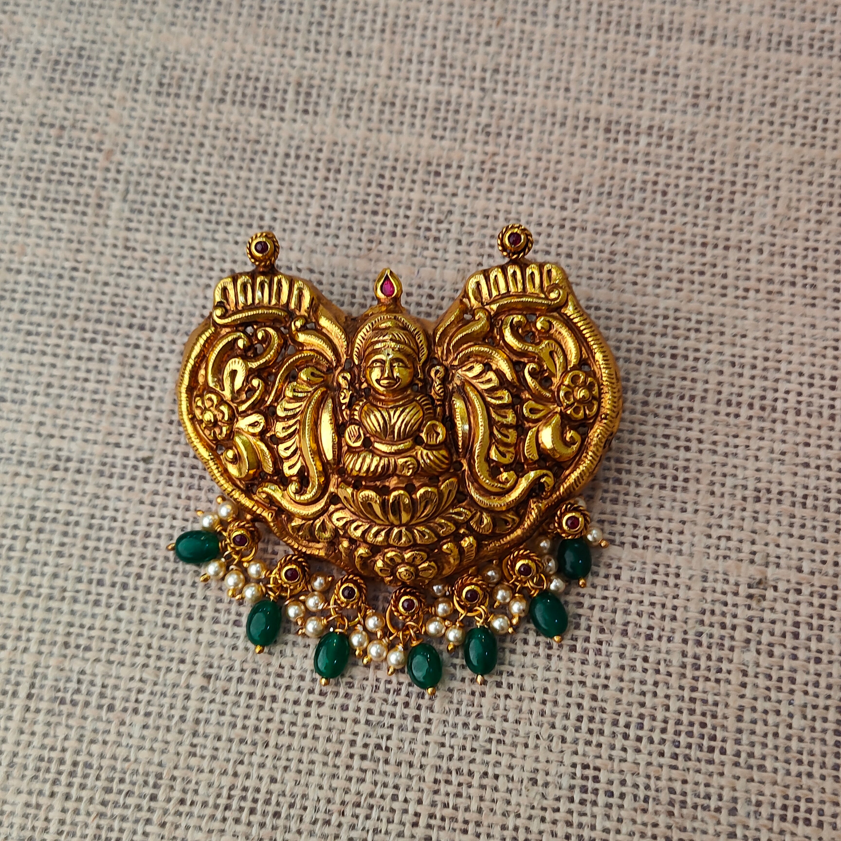 925 Silver Gold plated Nakshi Pendant-5588