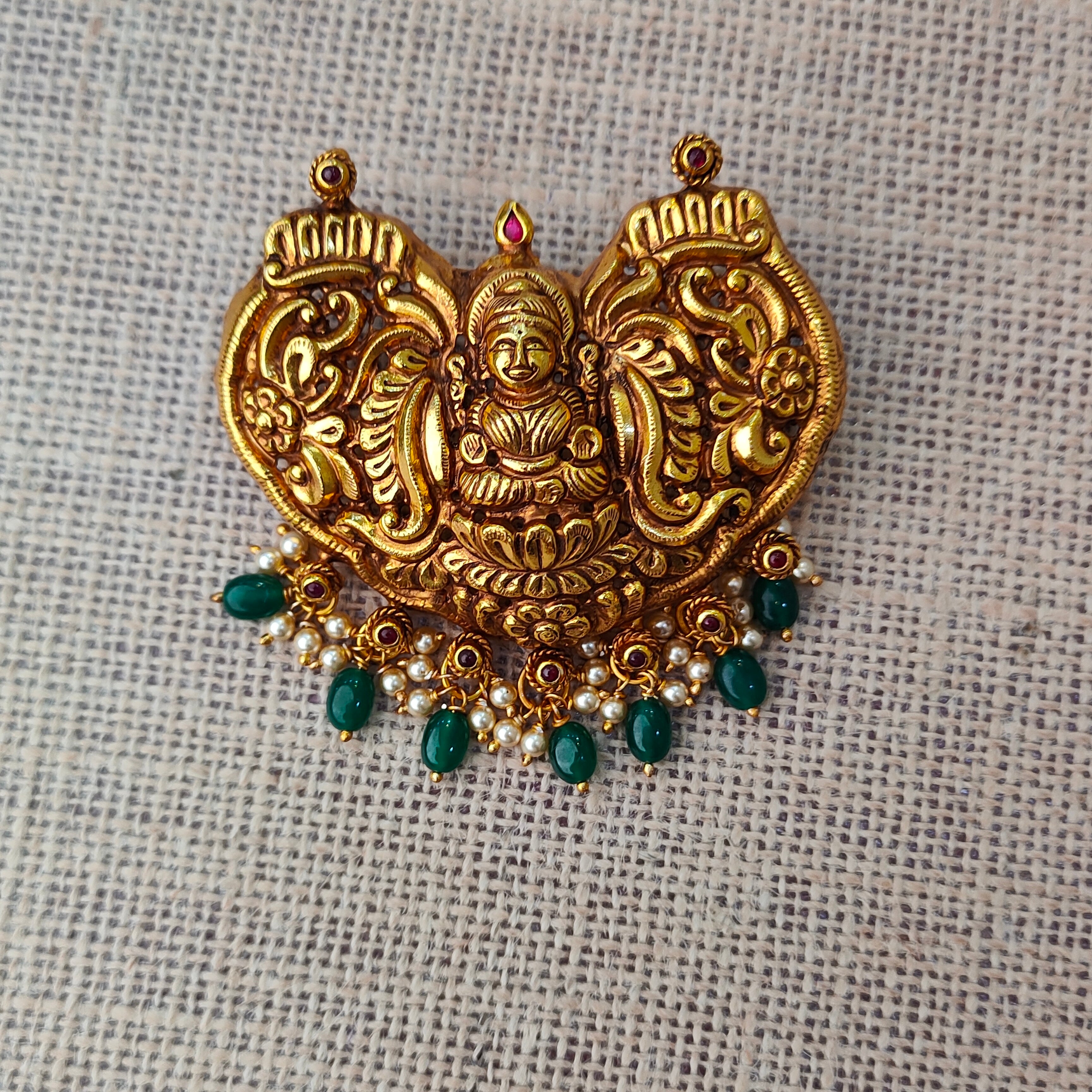 925 Silver Gold plated Nakshi Pendant-5588