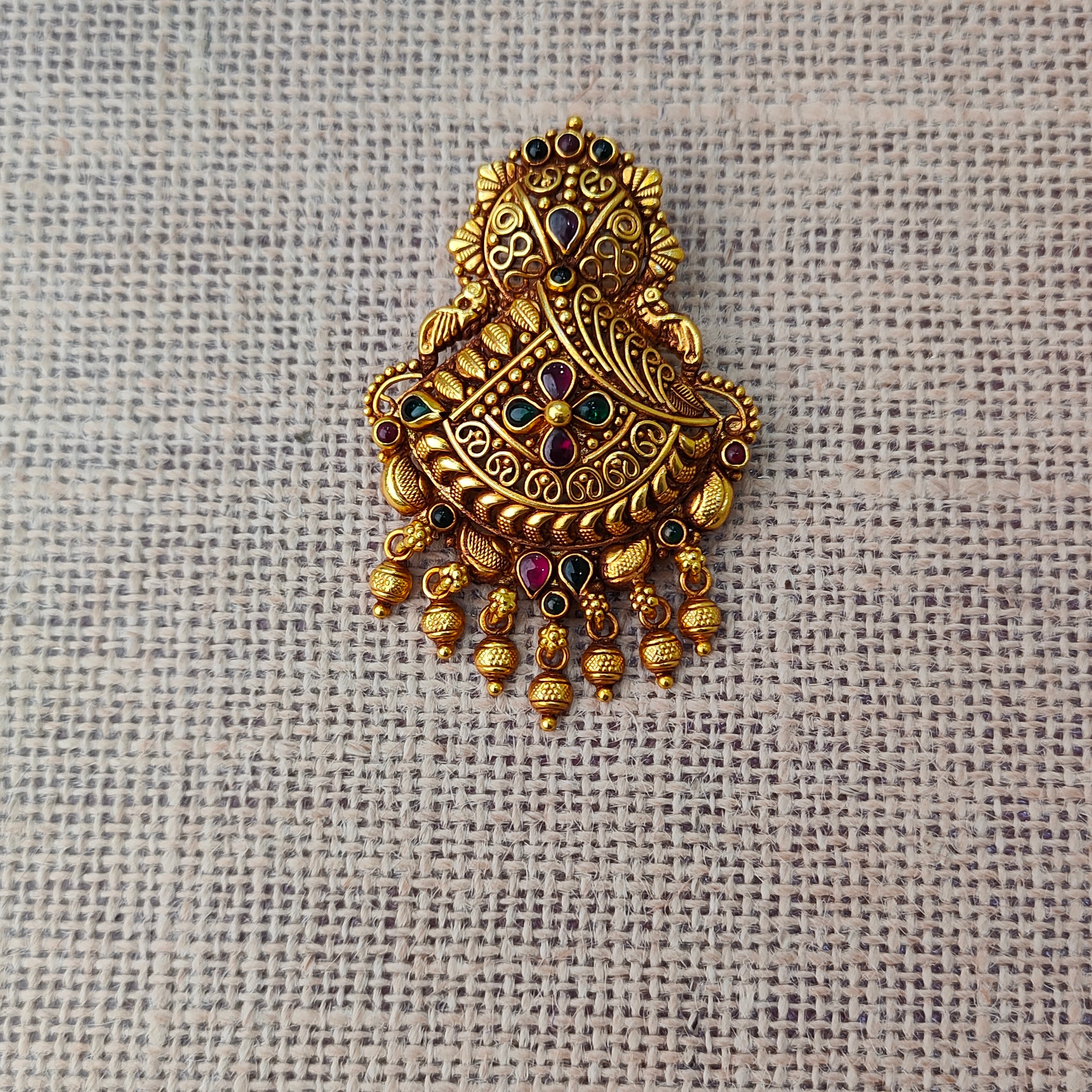 925 Silver Gold plated Nakshi Pendant- 5581