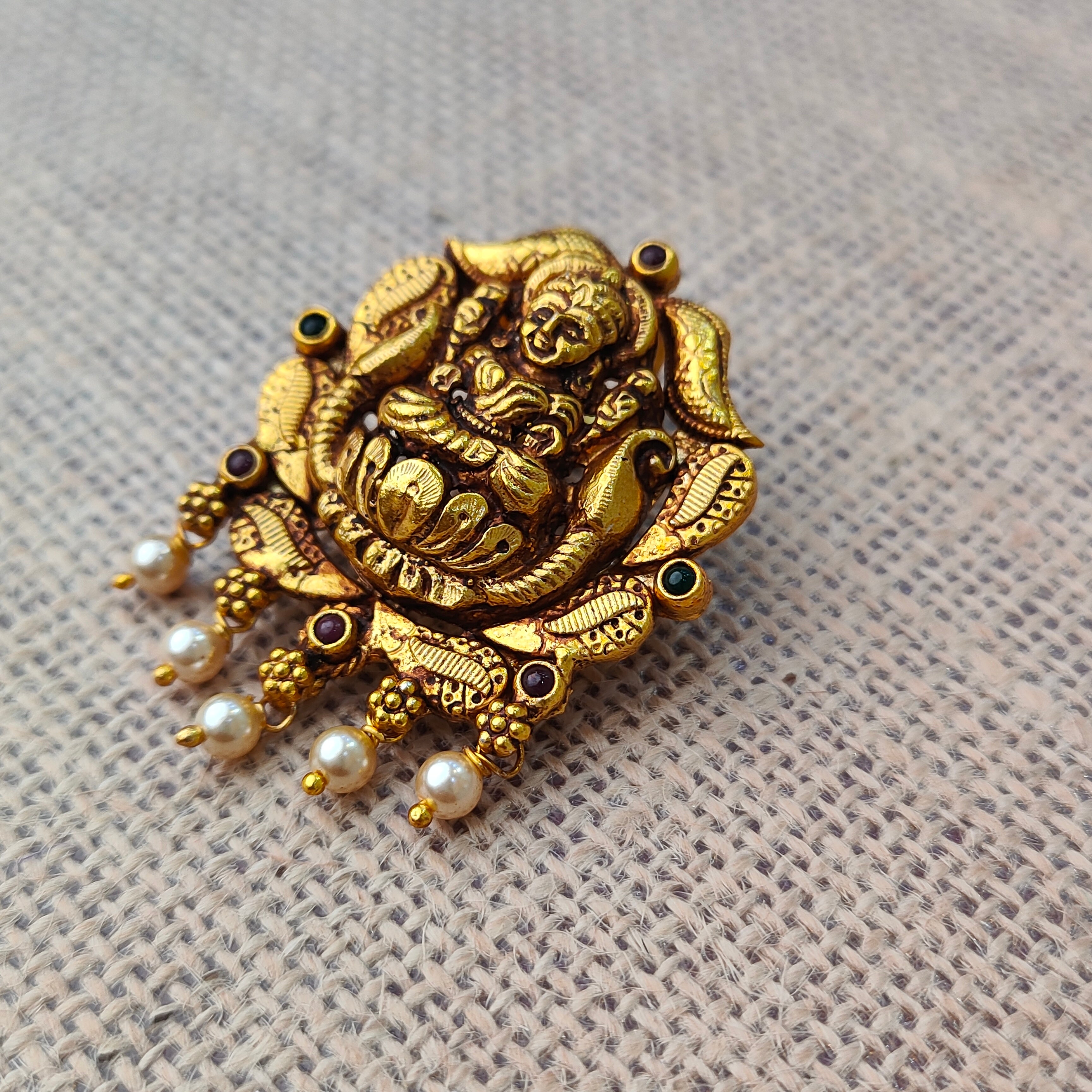 925 Silver Gold plated Nakshi Pendant- 5589