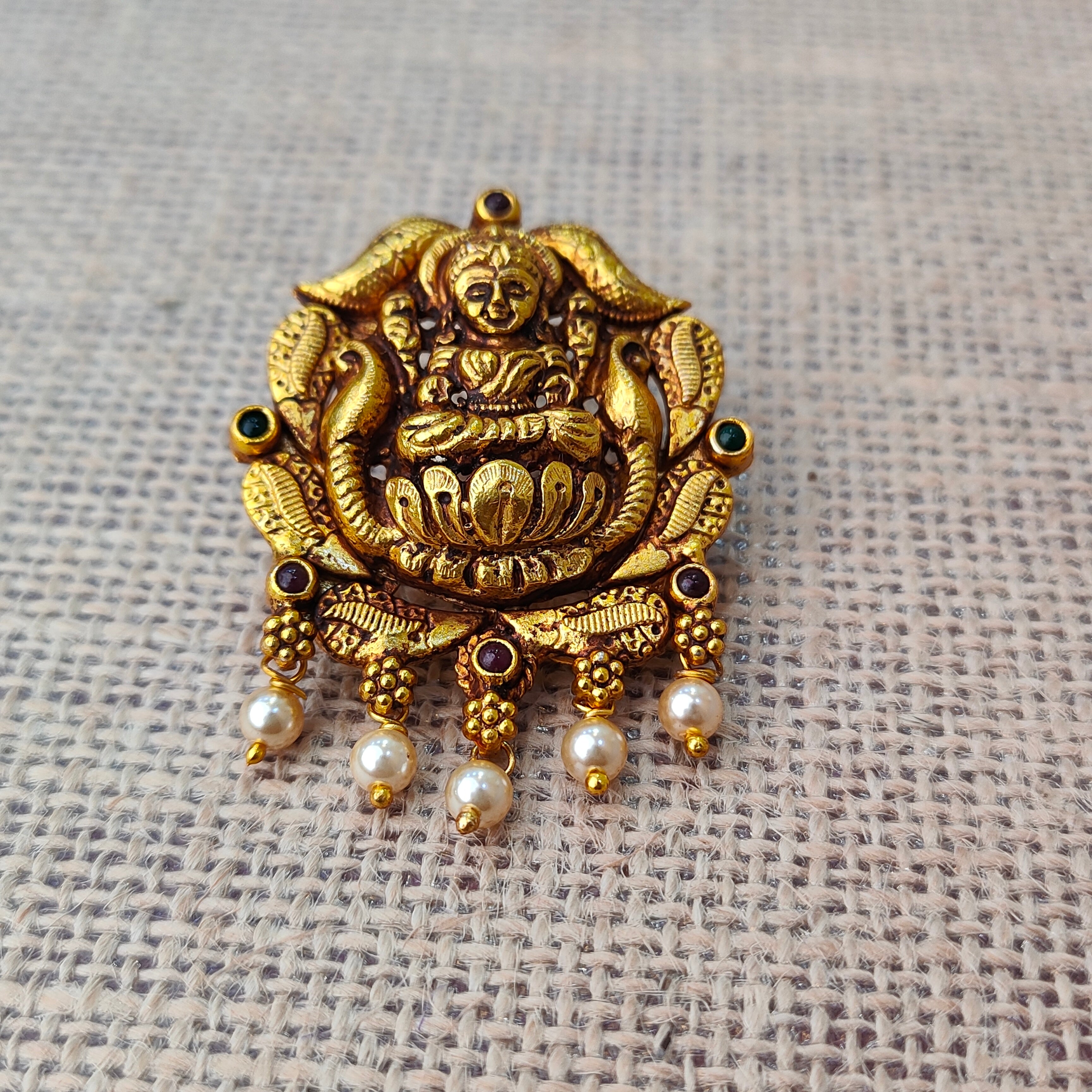 925 Silver Gold plated Nakshi Pendant- 5589