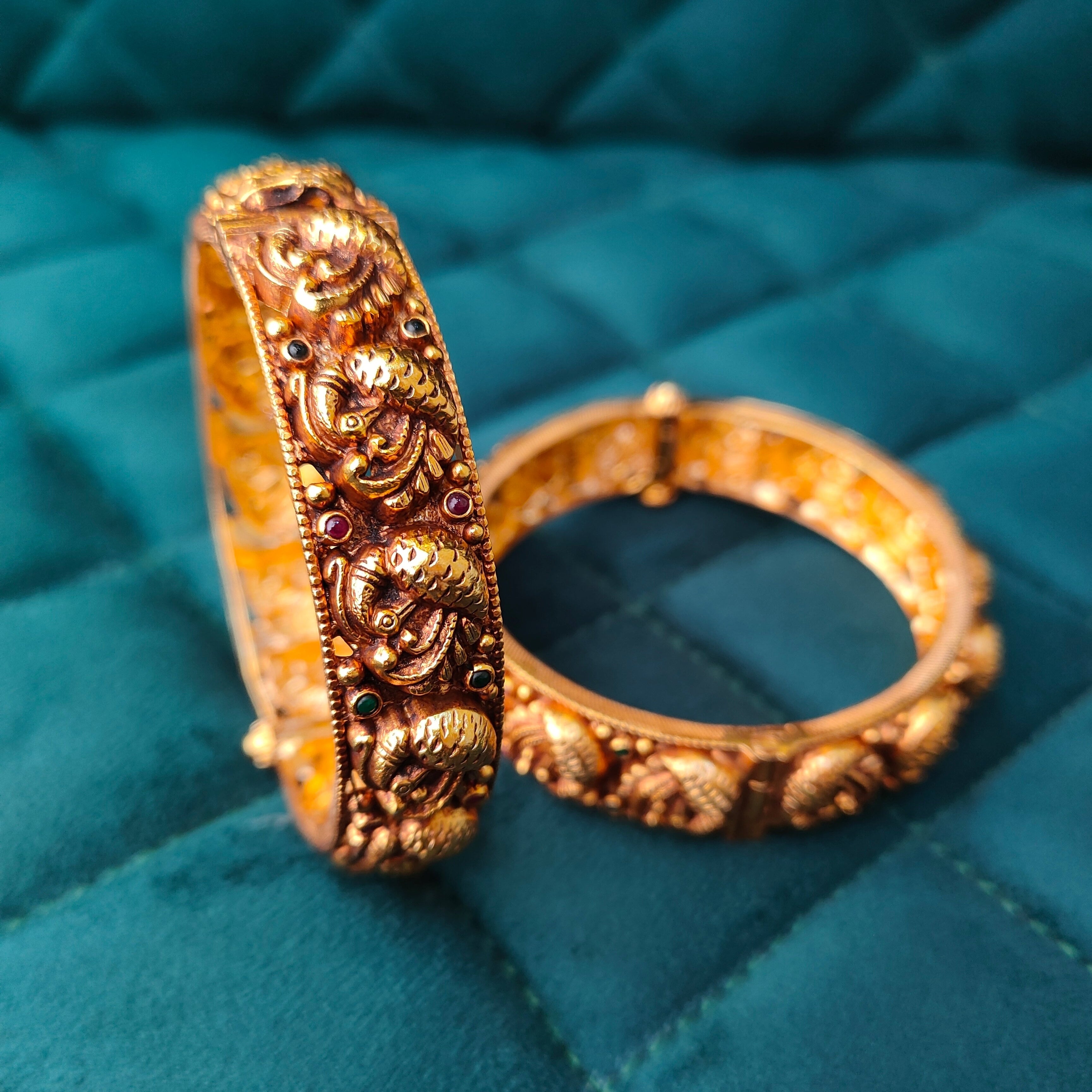 925 Silver Gold Plated Nakshi Bangle -1298