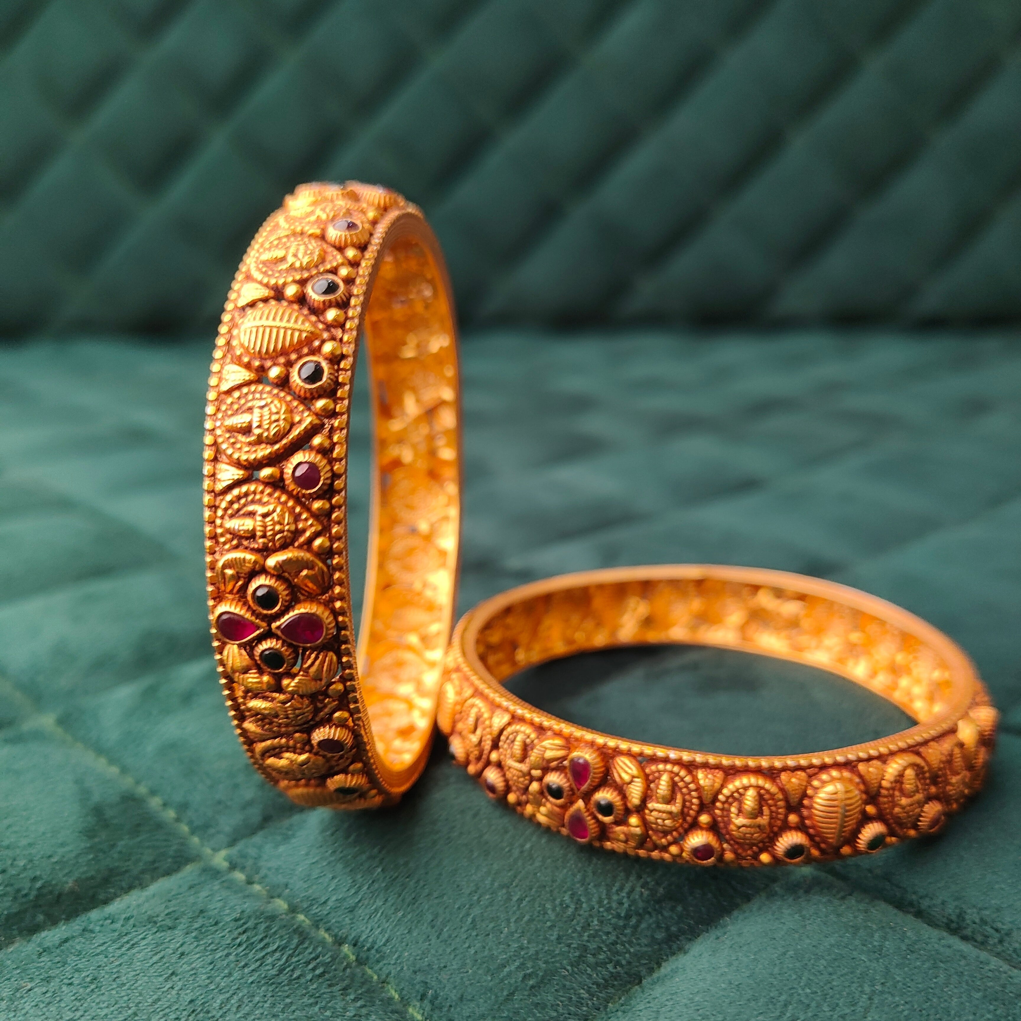 925 Silver Gold Plated Nakshi Bangle-1293