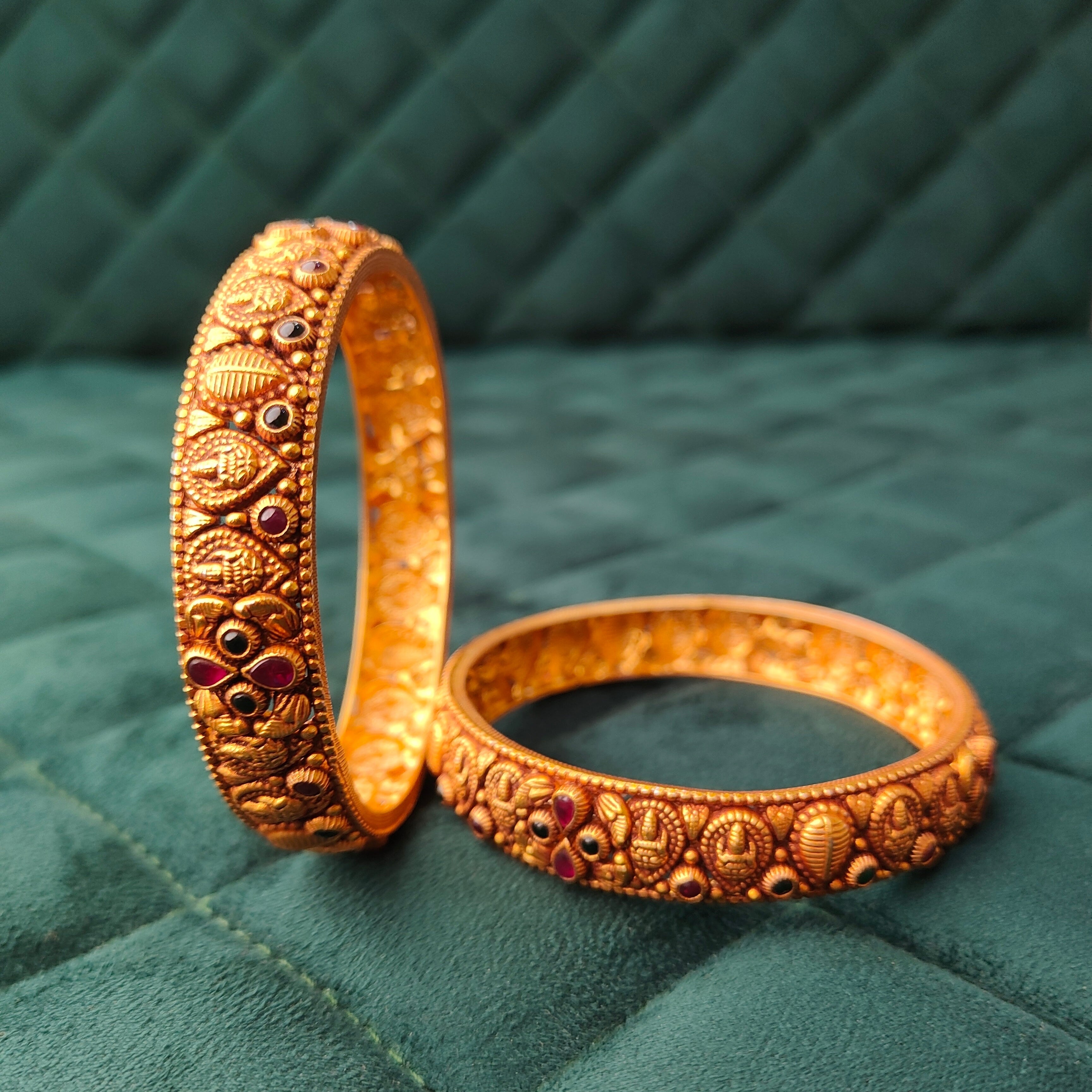925 Silver Gold Plated Nakshi Bangle-1293