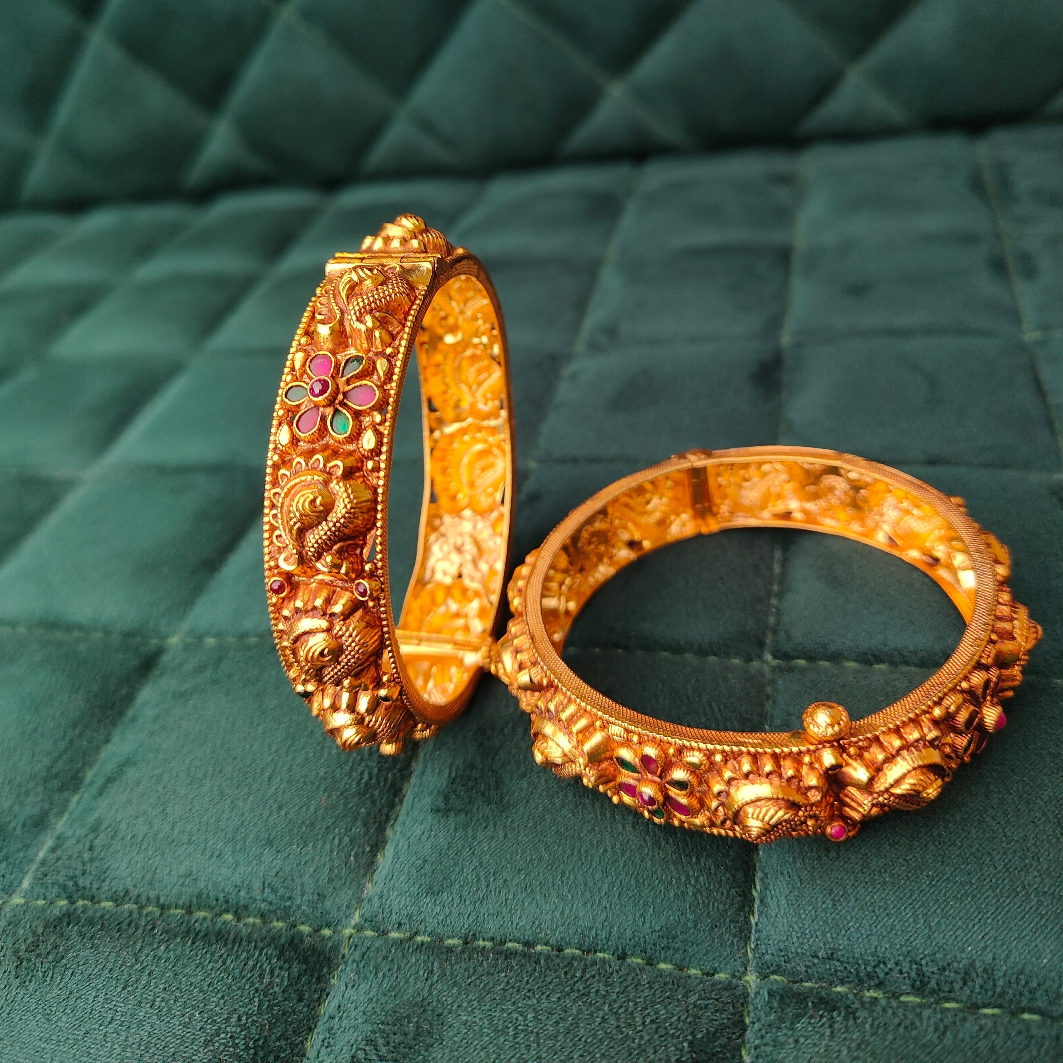 925 Silver Gold Plated Nakshi Bangle- 1297