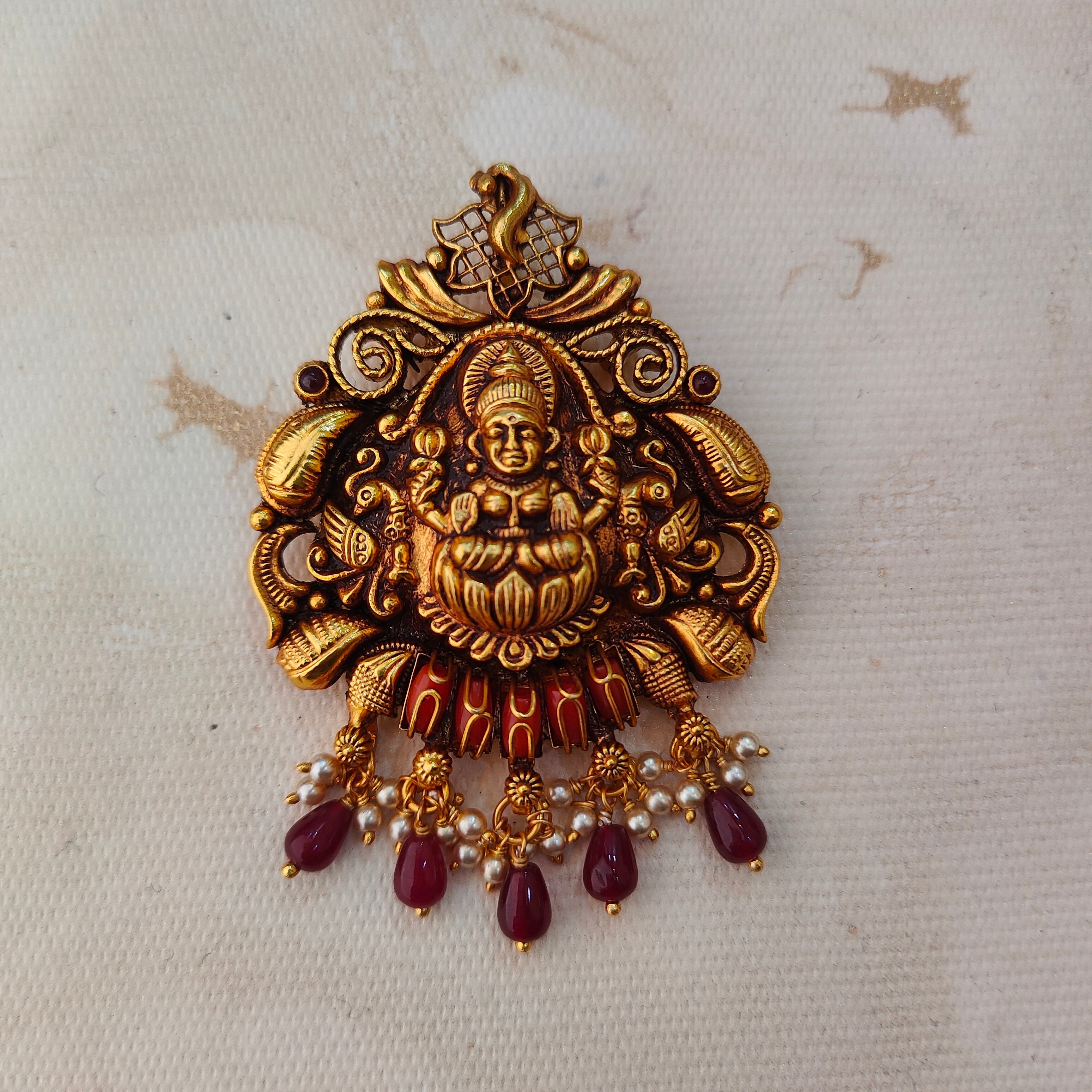 925 Silver Gold plated Nakshi Pendant-1217