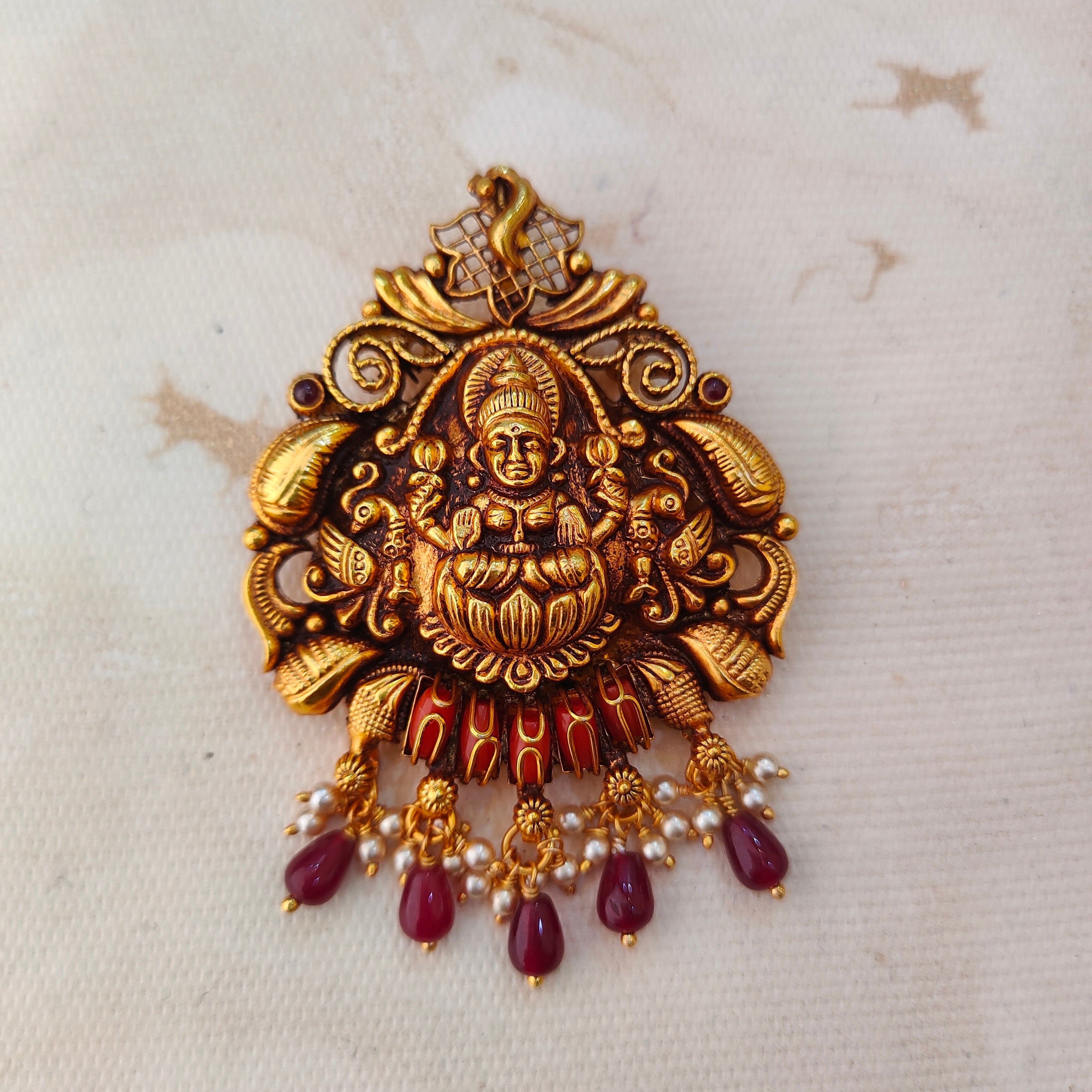 925 Silver Gold plated Nakshi Pendant-1217