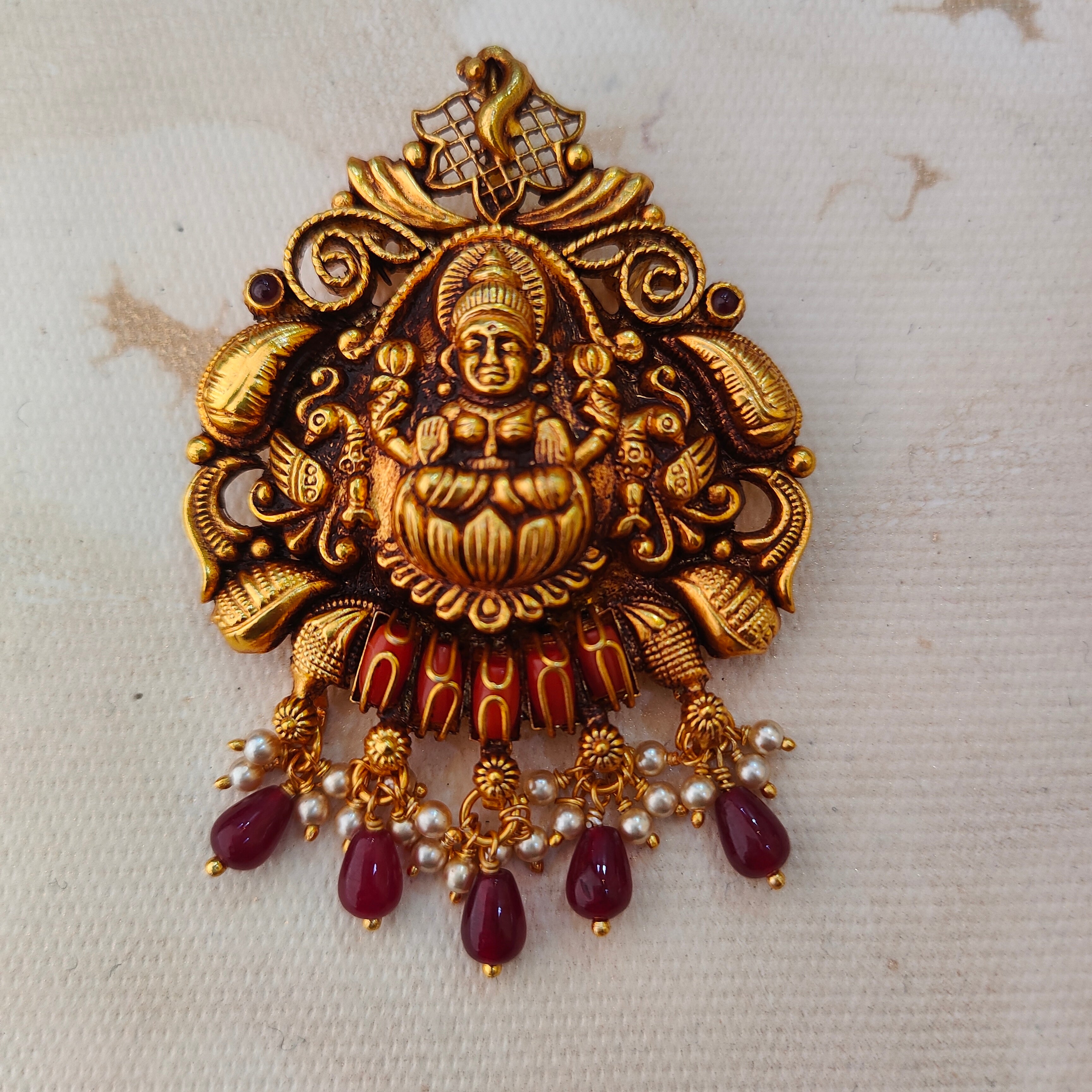 925 Silver Gold plated Nakshi Pendant-1217