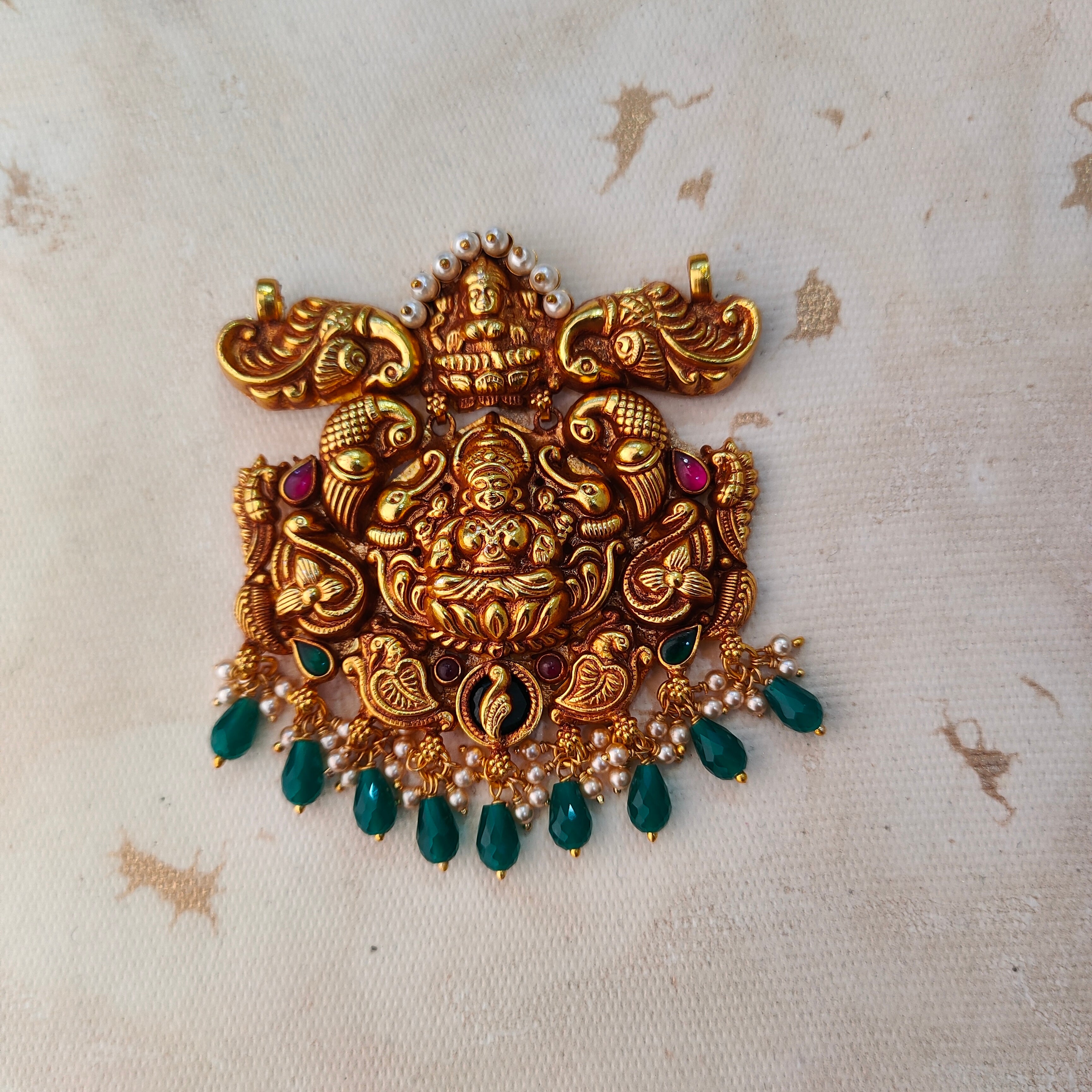 925 Silver Gold plated Nakshi Pendant-1218