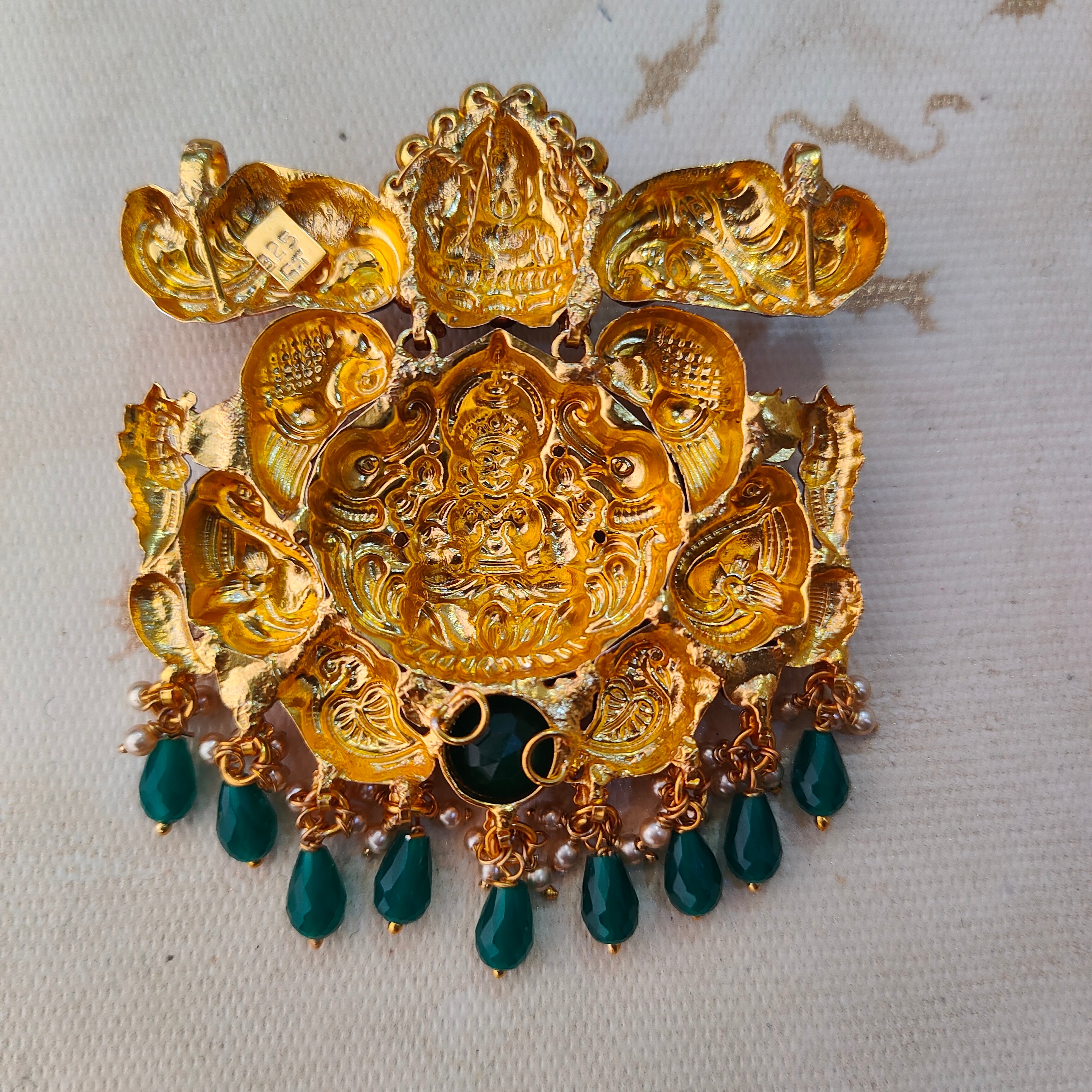 925 Silver Gold plated Nakshi Pendant-1218