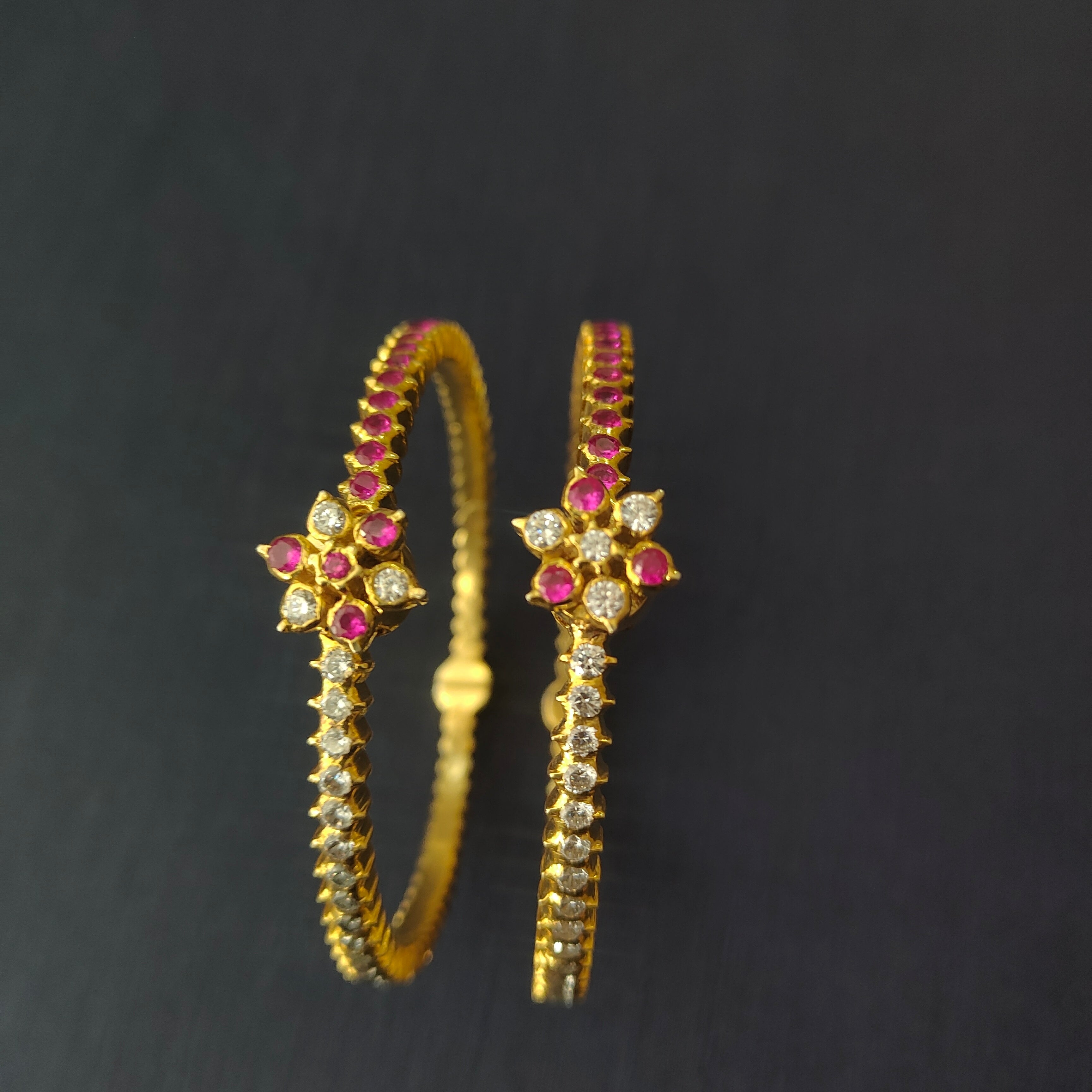 925 Silver Gold Plated Double Colour Bangle-1073