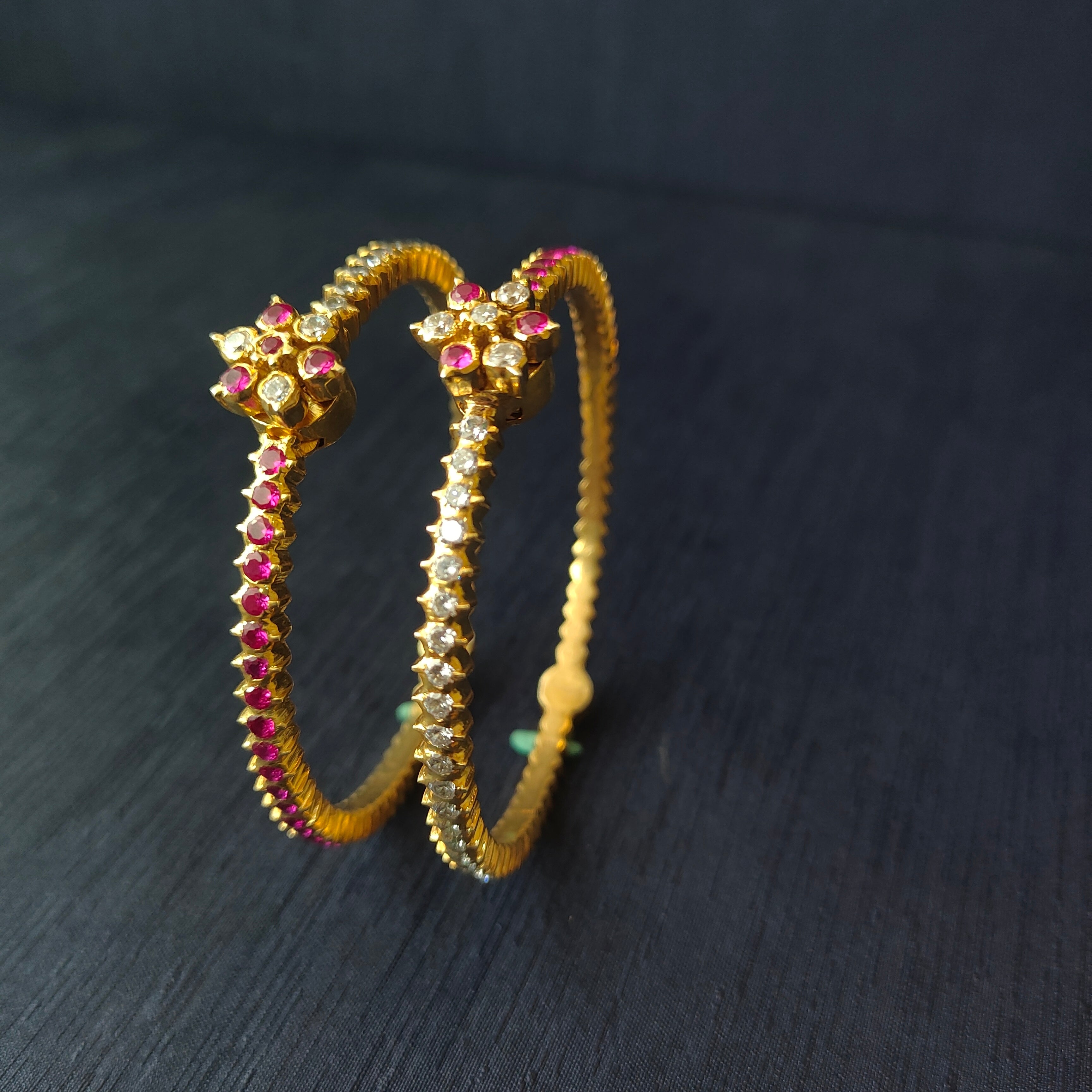 925 Silver Gold Plated Double Colour Bangle-1073