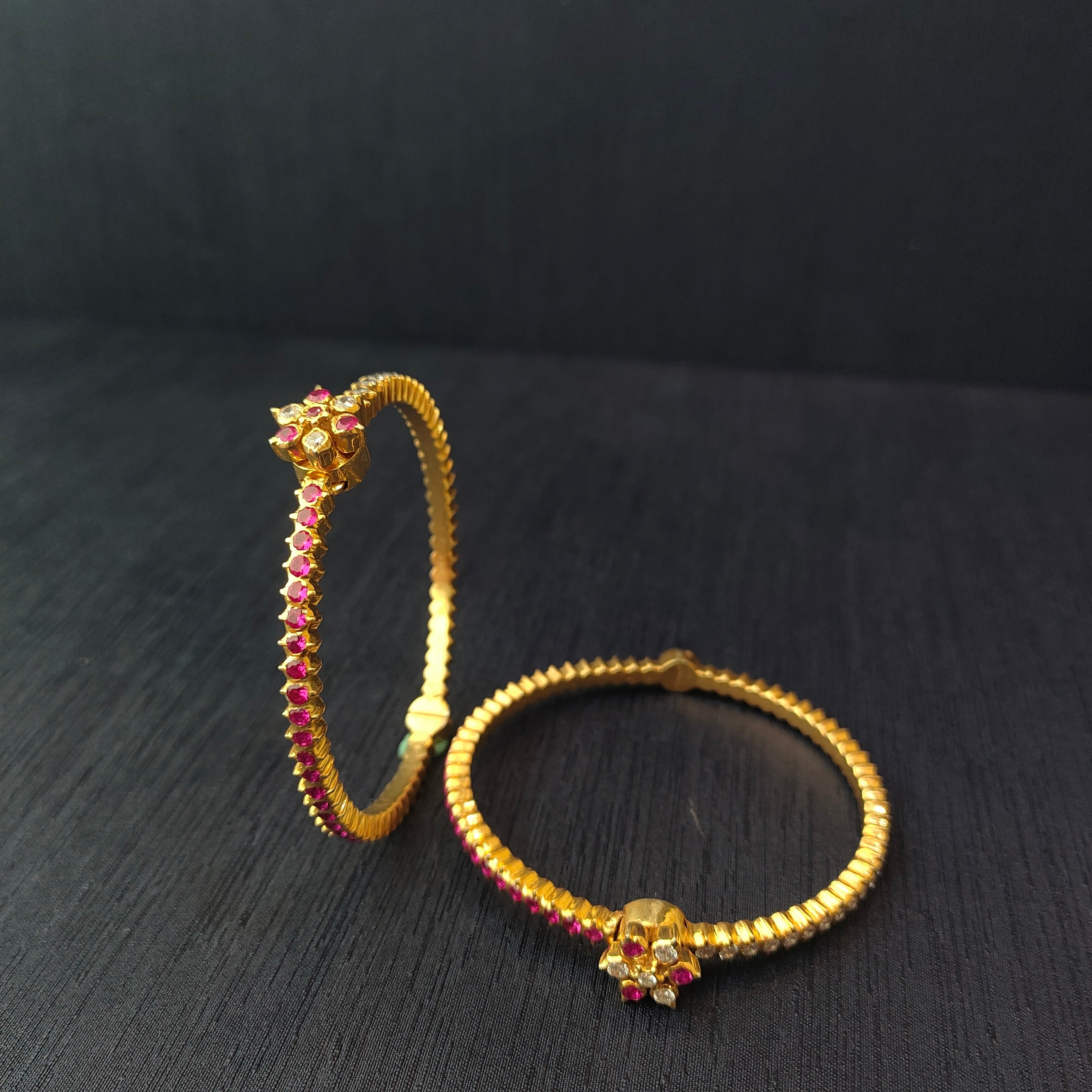 925 Silver Gold Plated Double Colour Bangle-1073