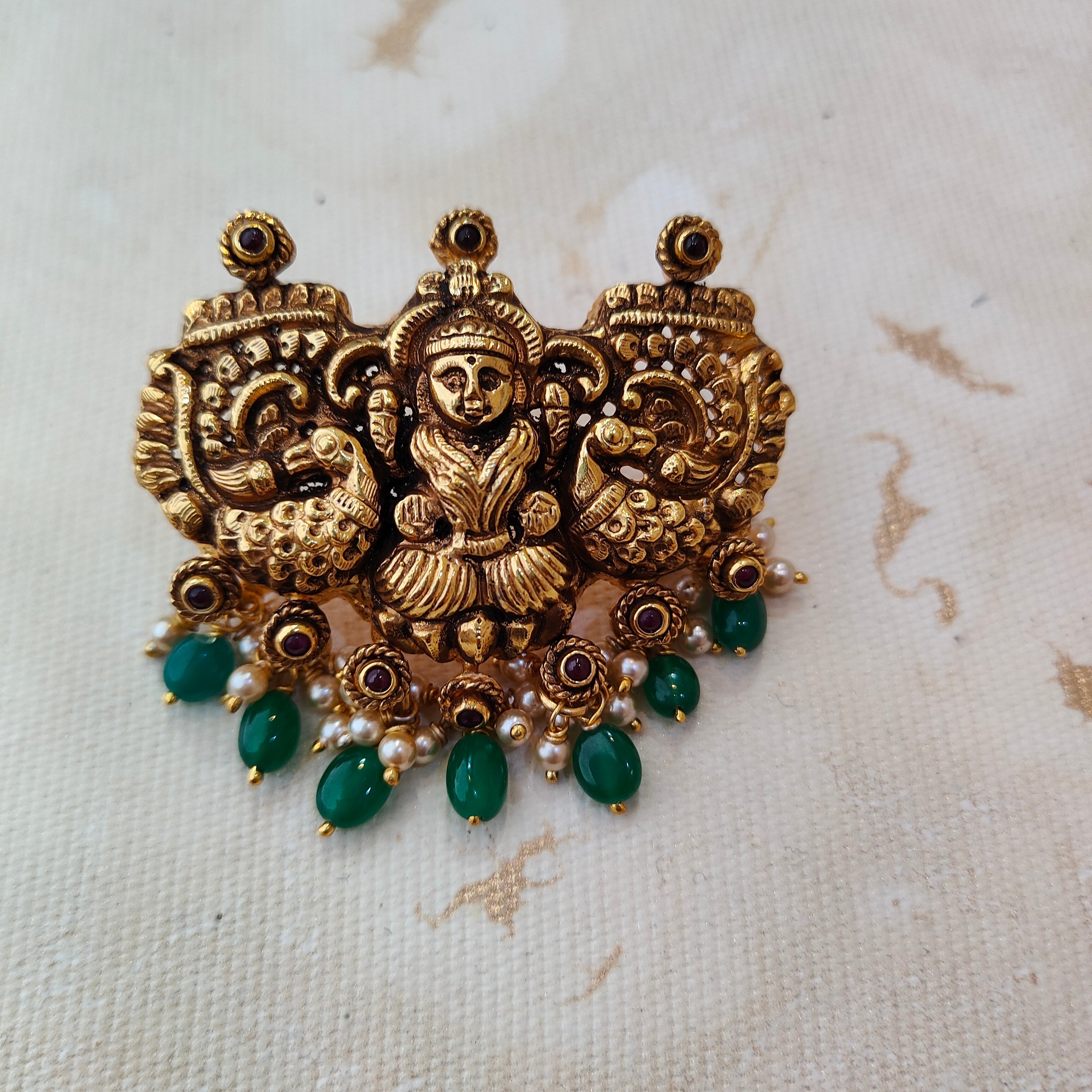 925 Silver Gold plated Nakshi Pendant- 1357