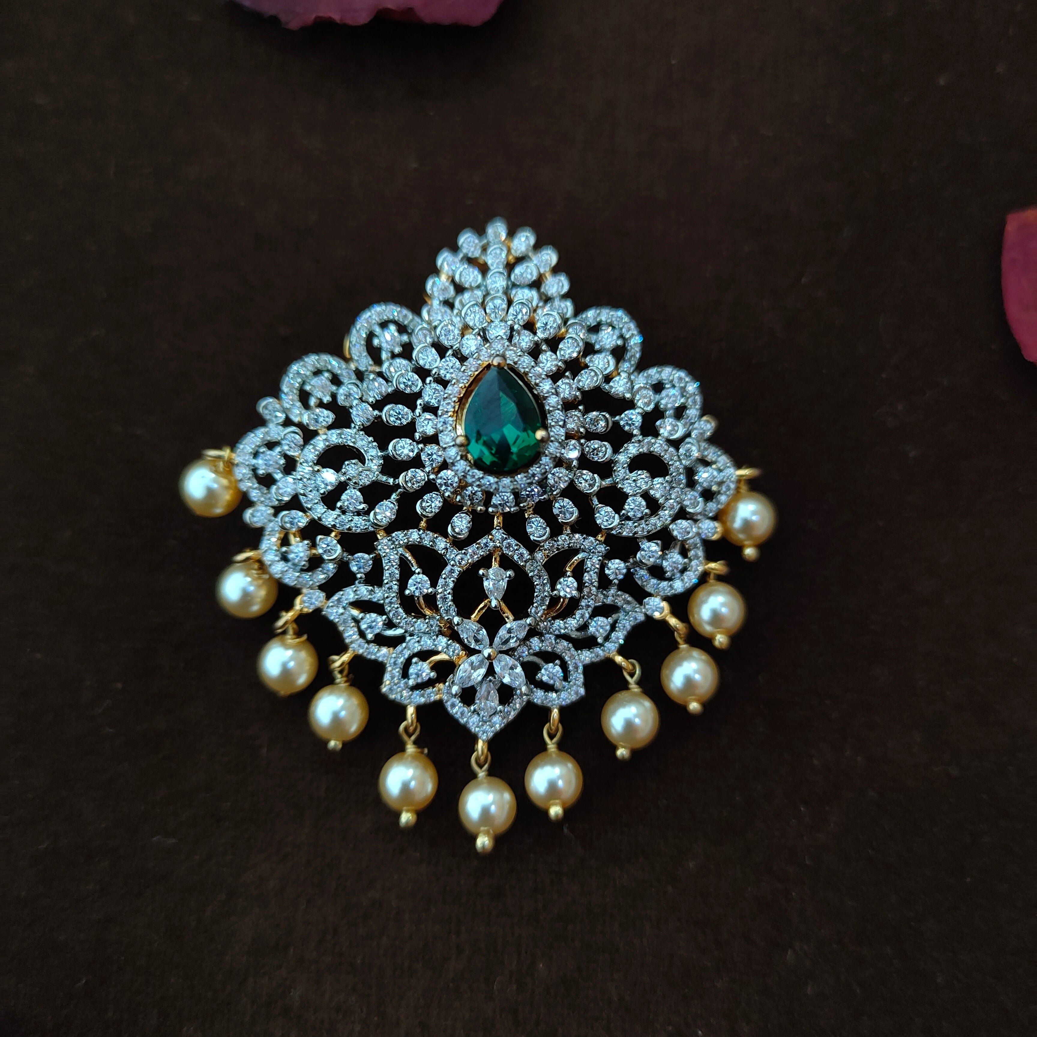 925 Silver Gold Plated CZ Pendant-1363