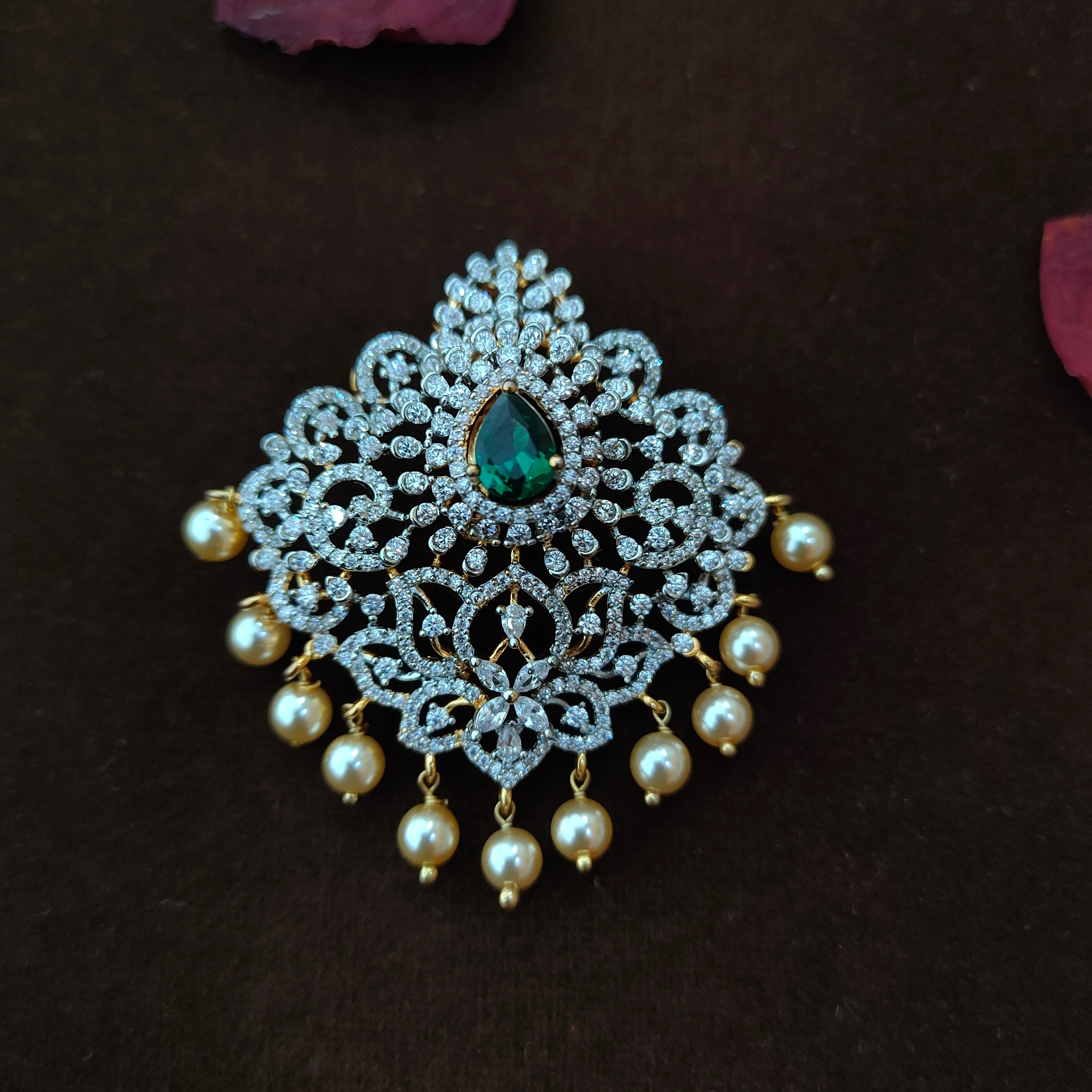 925 Silver Gold Plated CZ Pendant-1363