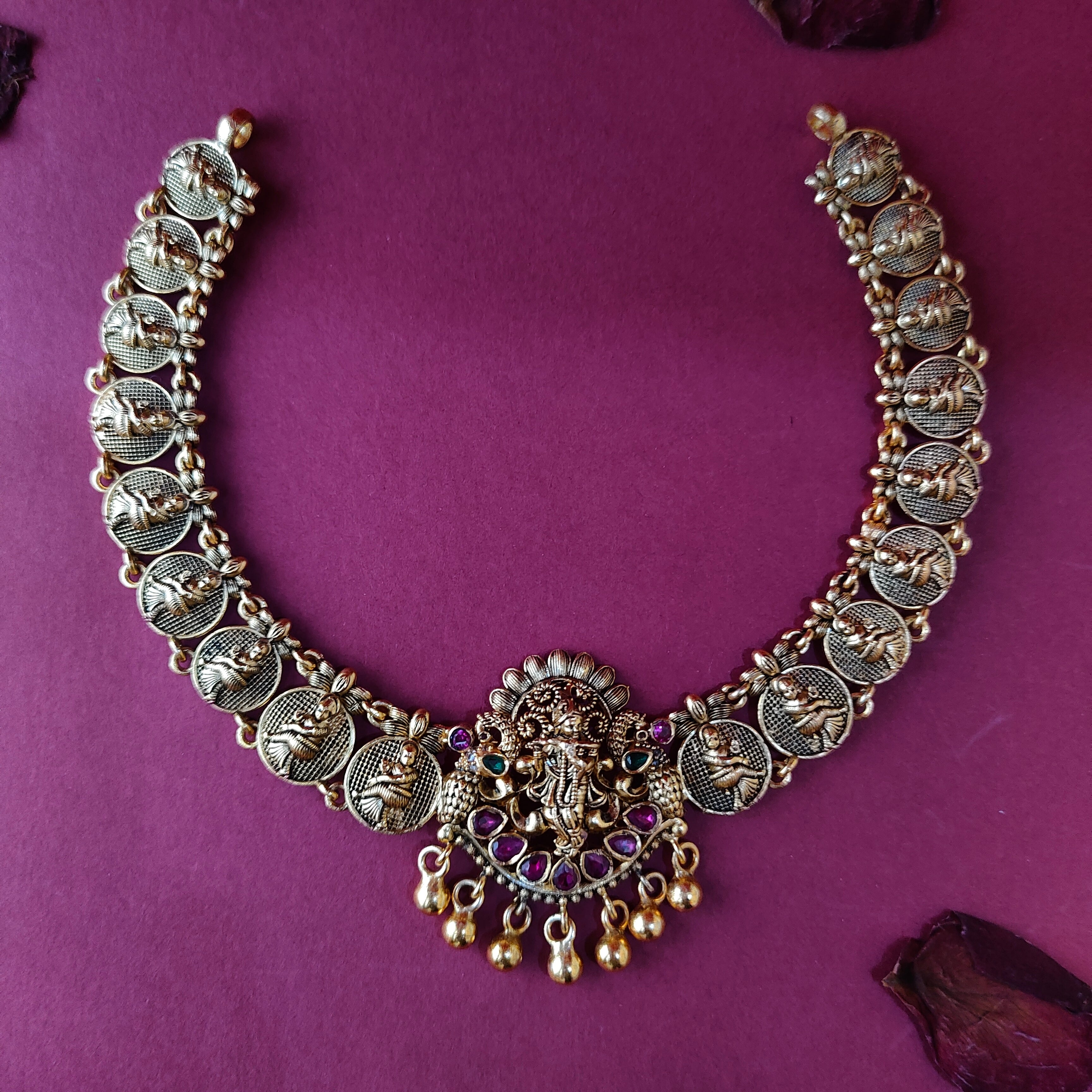 925 Silver Gold Plated Krishna Necklace-1367