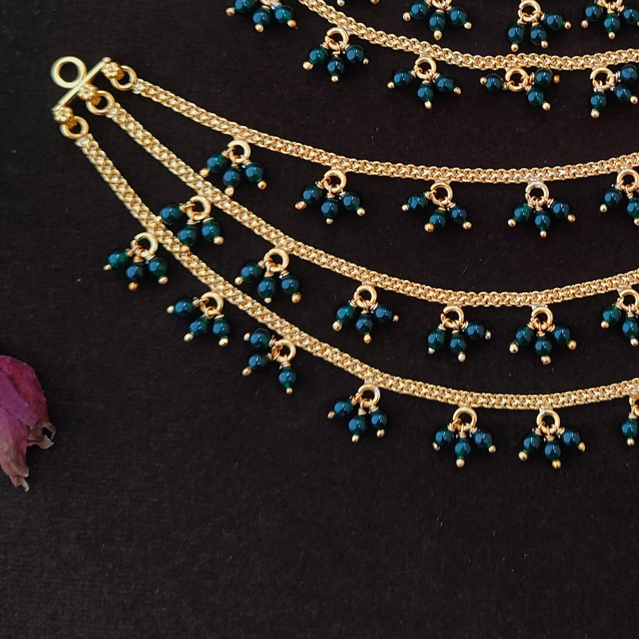 925 Silver Gold Plated Beads Earchain -1341