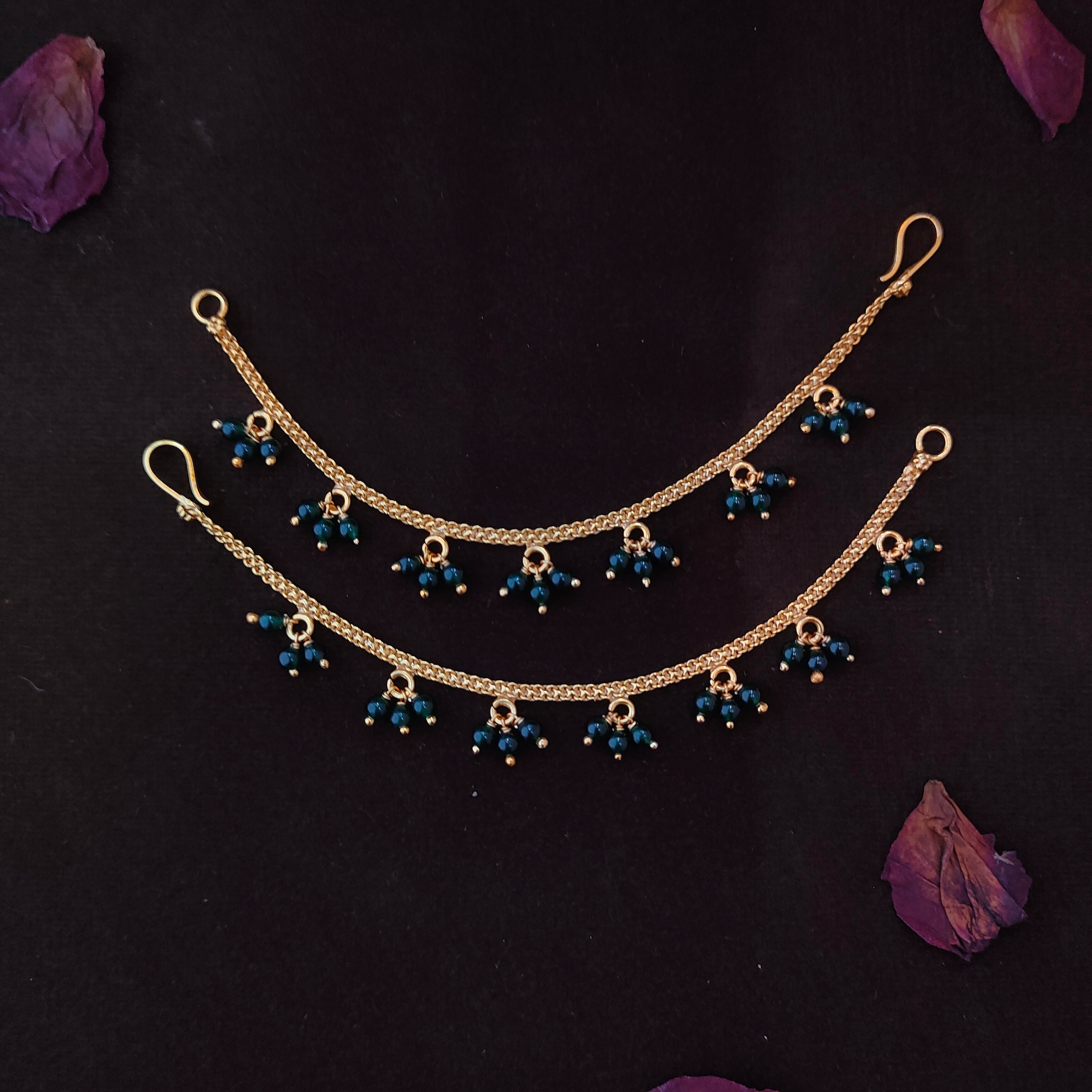 925 Silver Gold Plated Beads Earchain -1346