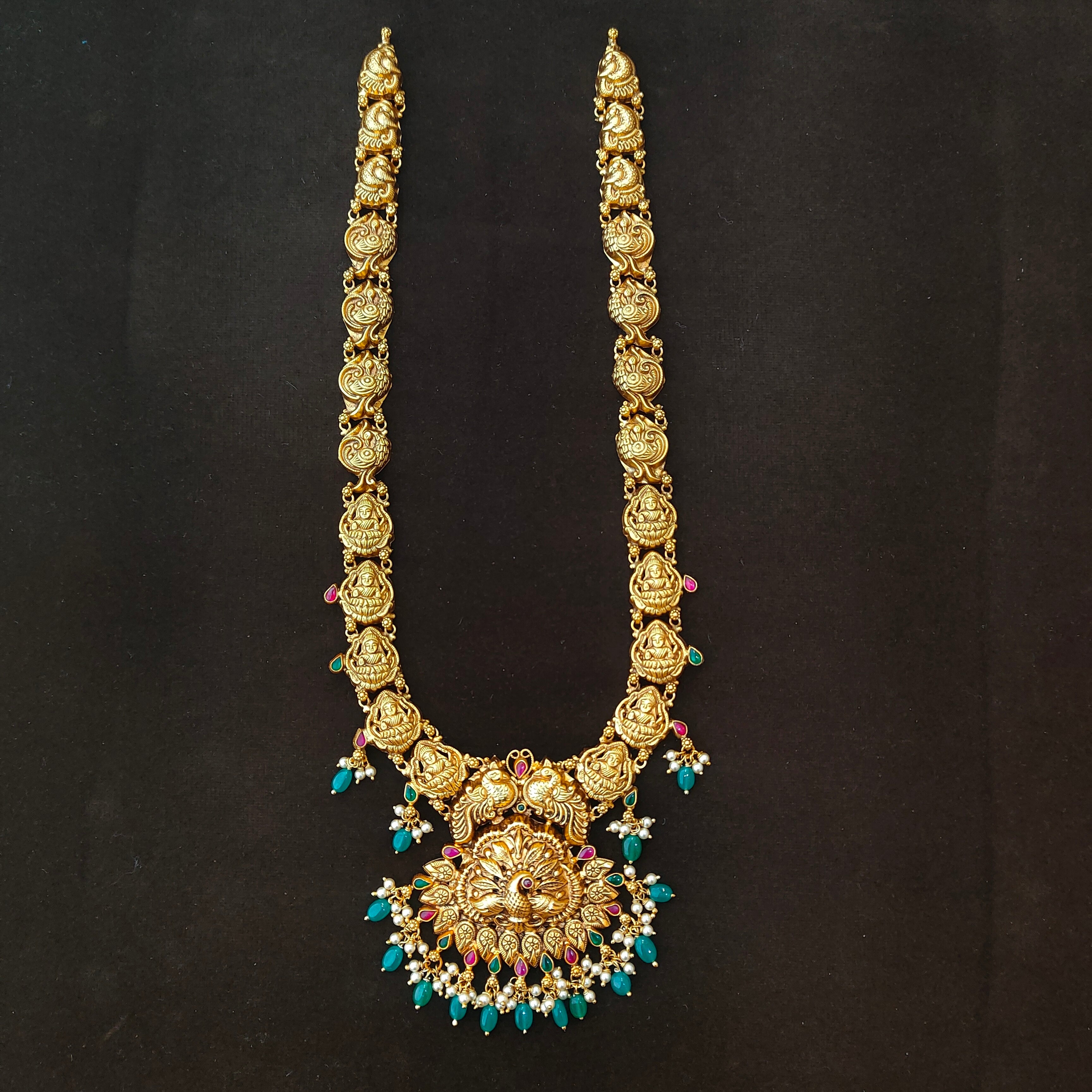 925 Silver Gold Plated Nakshi Haram-1383