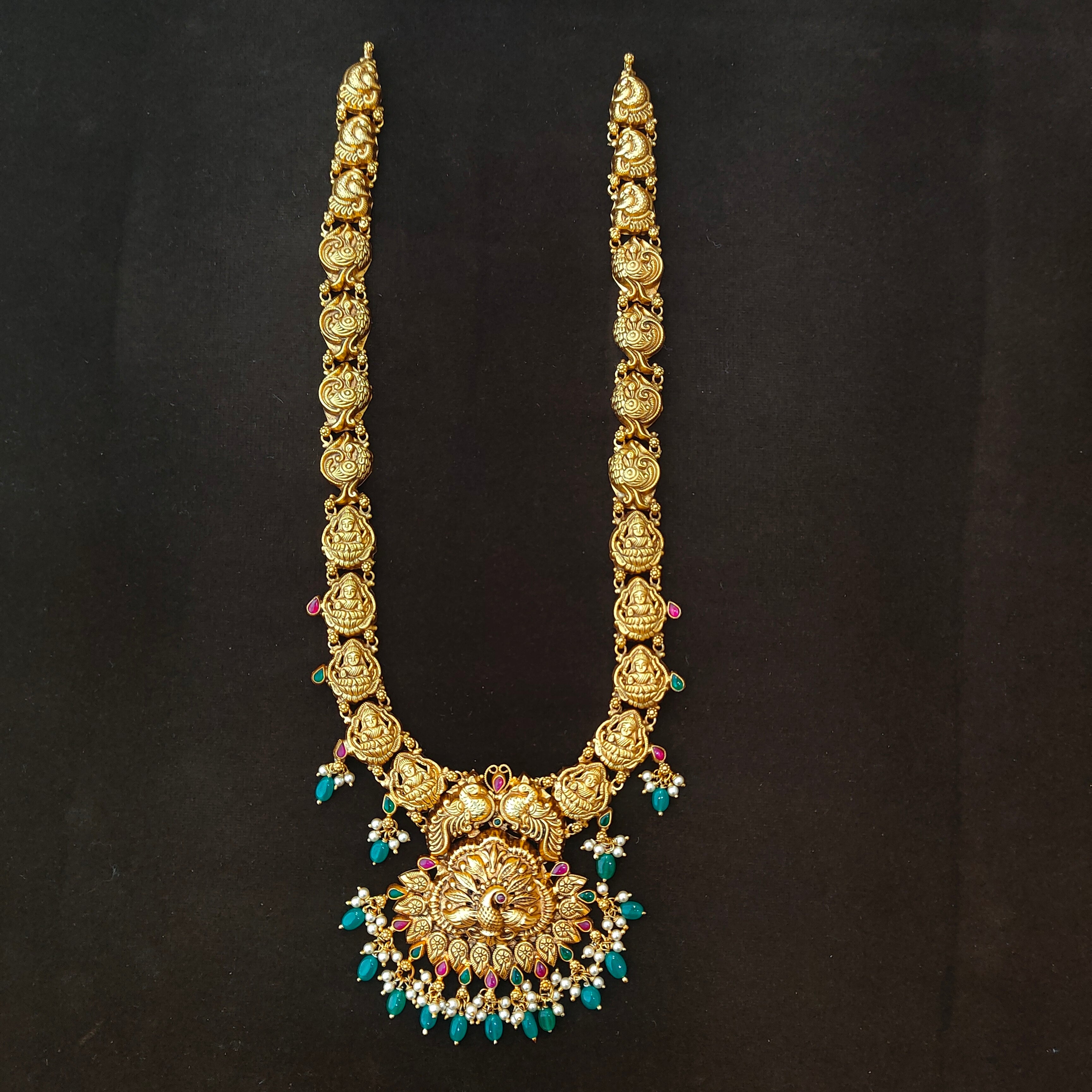 925 Silver Gold Plated Nakshi Haram-1383