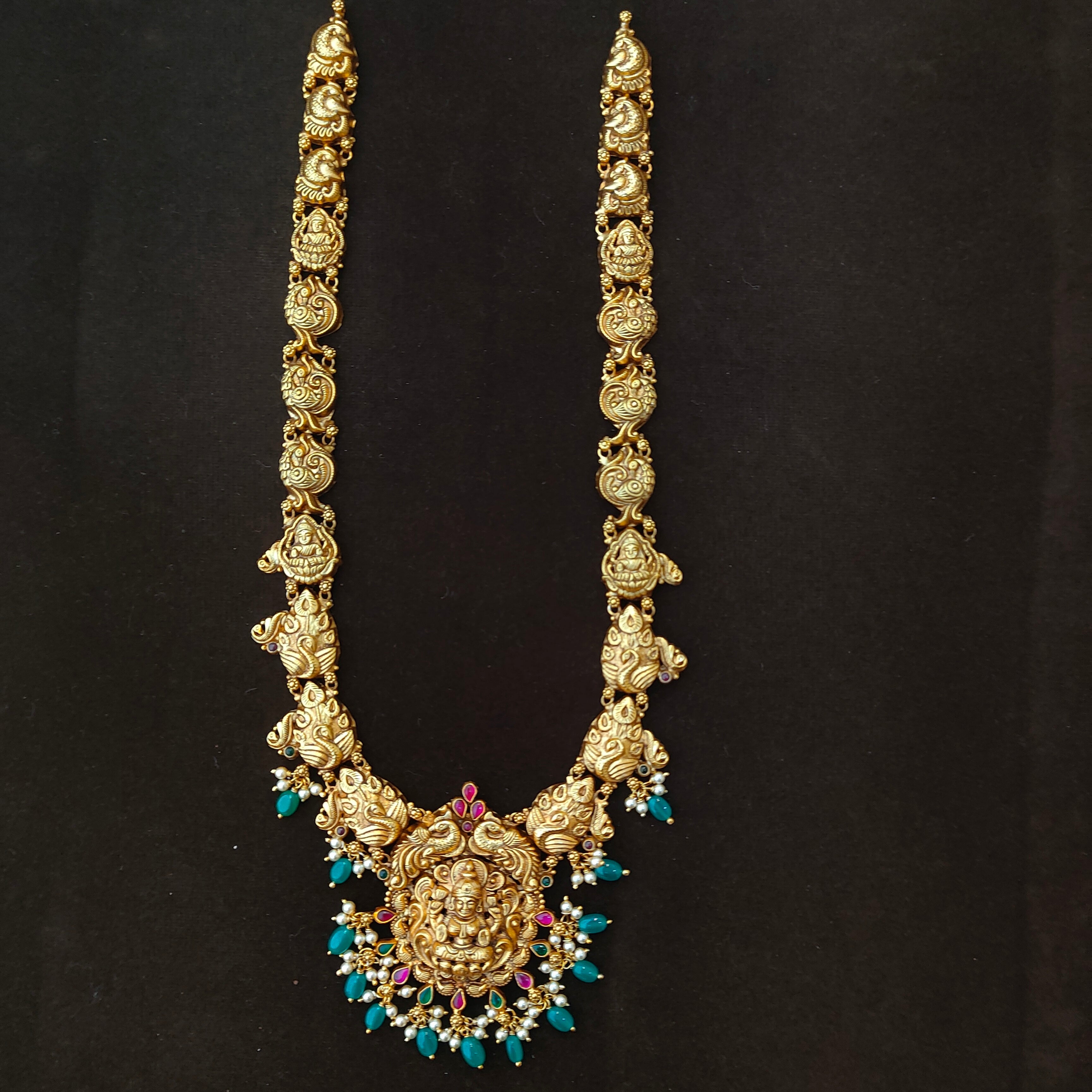 925 Silver Gold Plated Lakshmi Haram-1896