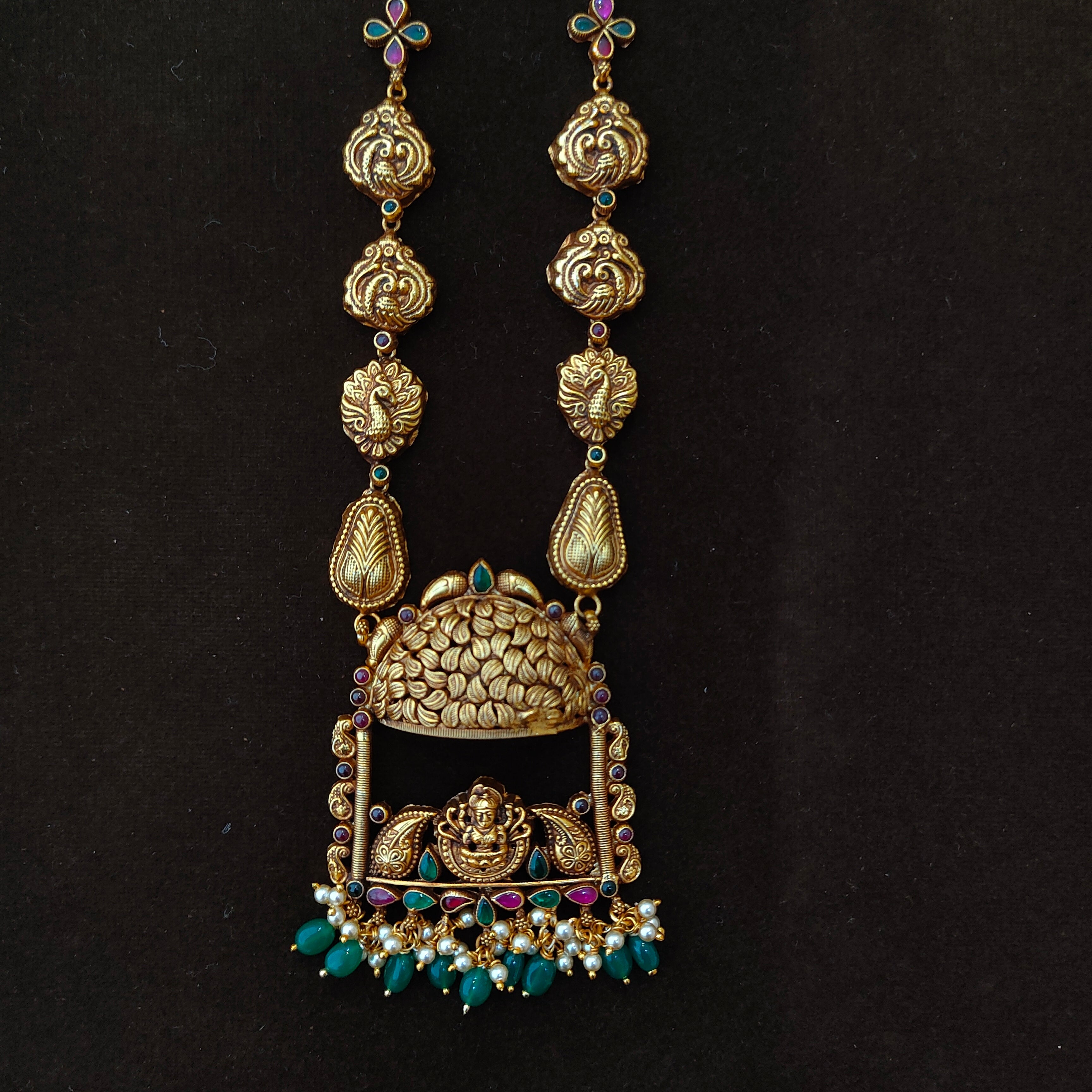 925 Silver Gold Plated Nakshi Haram-1392