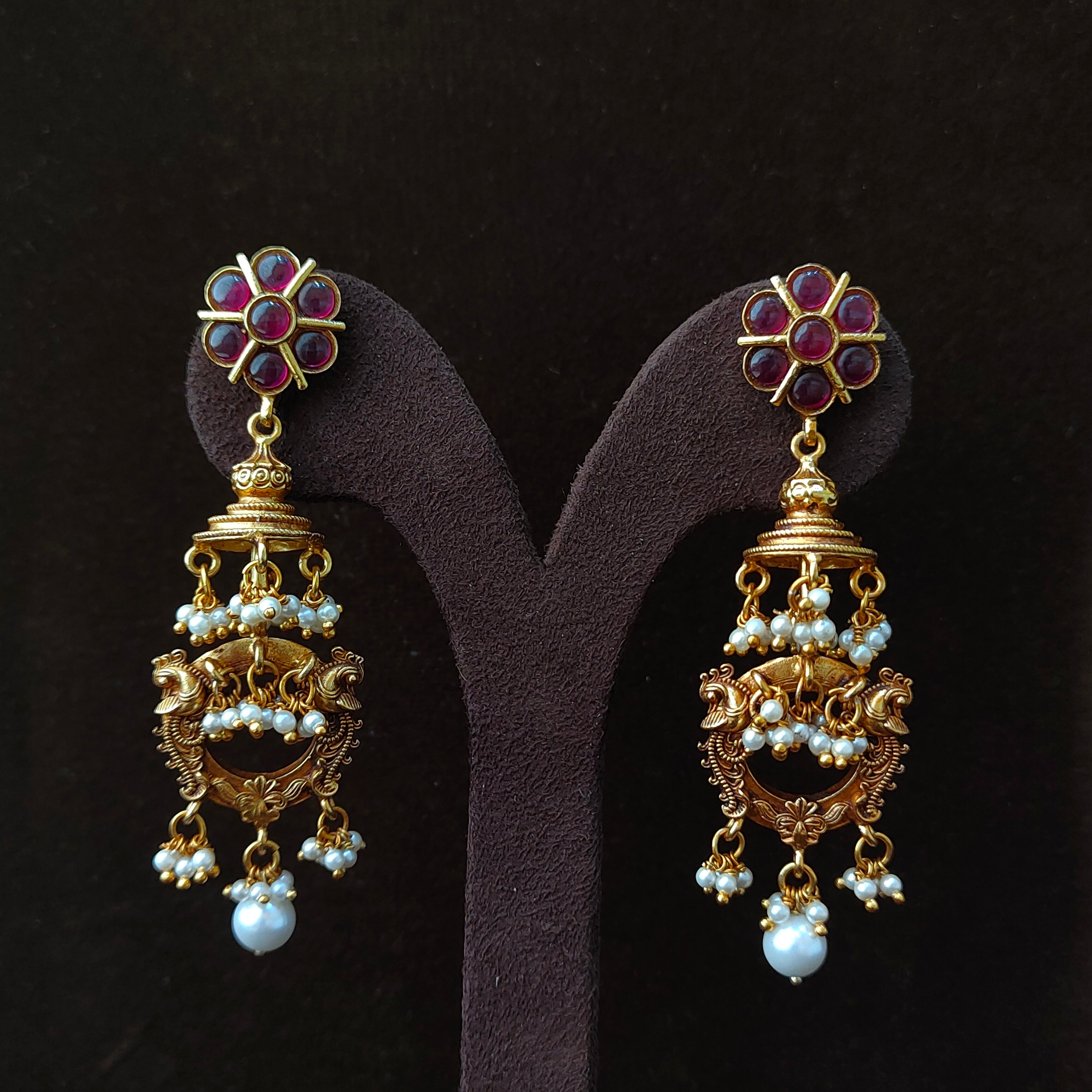 925 Silver Gold Plated Nakshi Earring- 1385