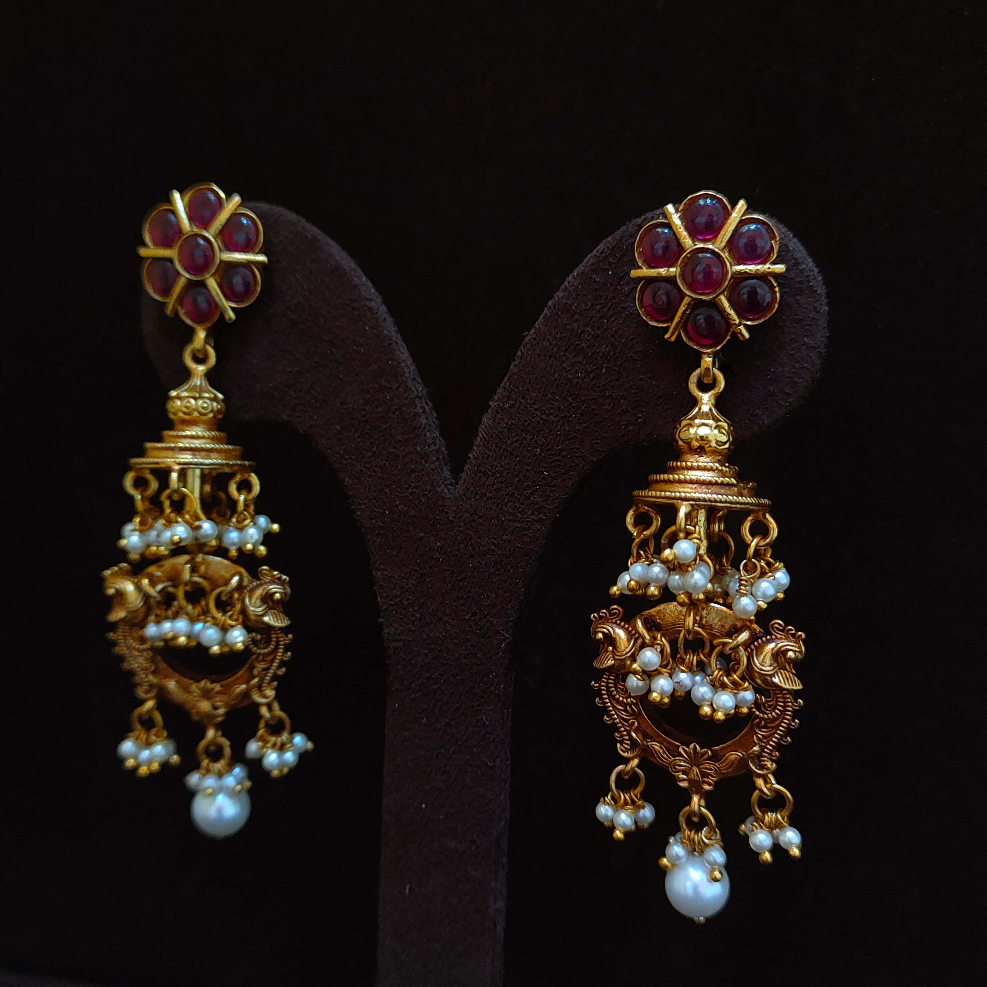 925 Silver Gold Plated Nakshi Earring- 1385