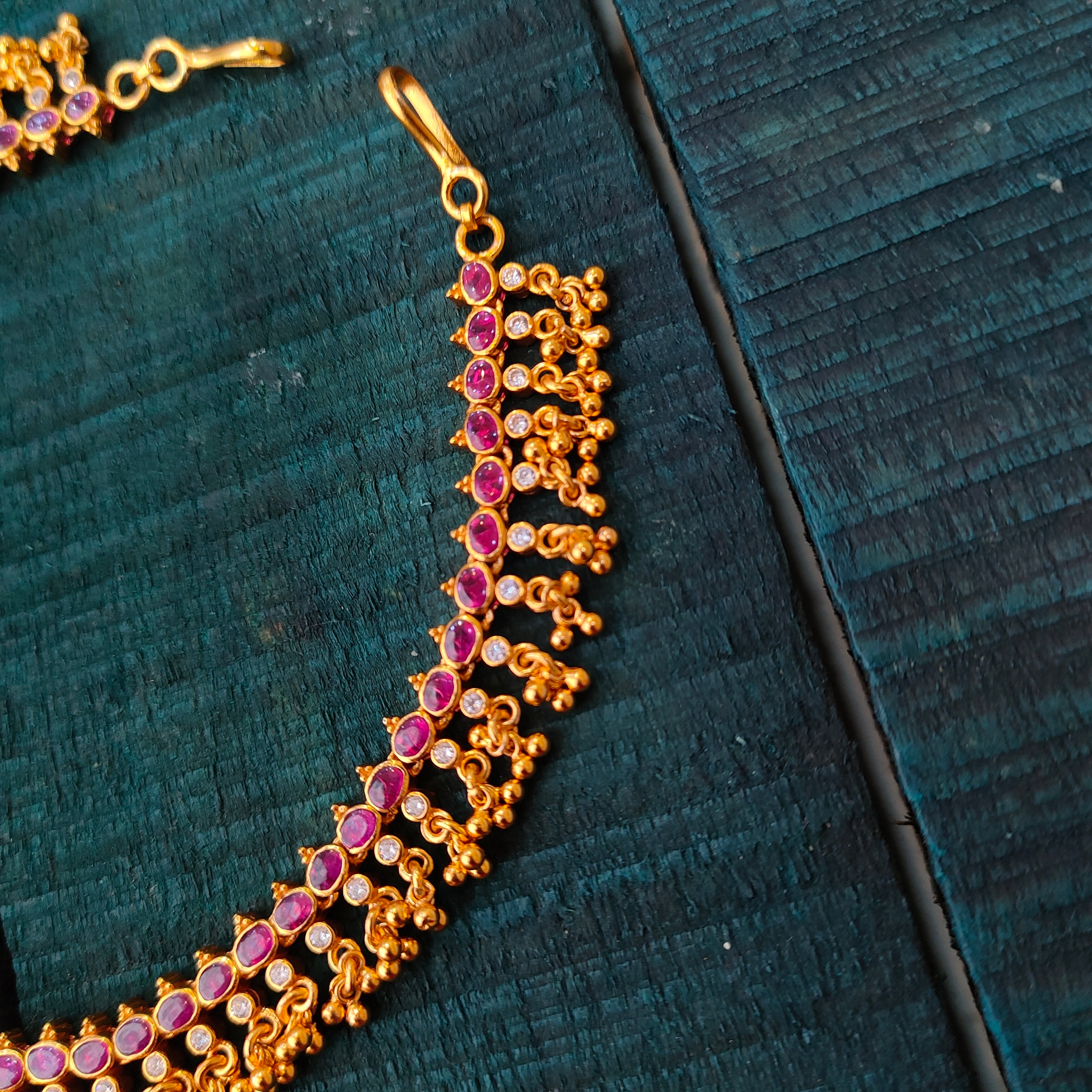 925 Silver Gold Plated Kundan Matha patti -1409