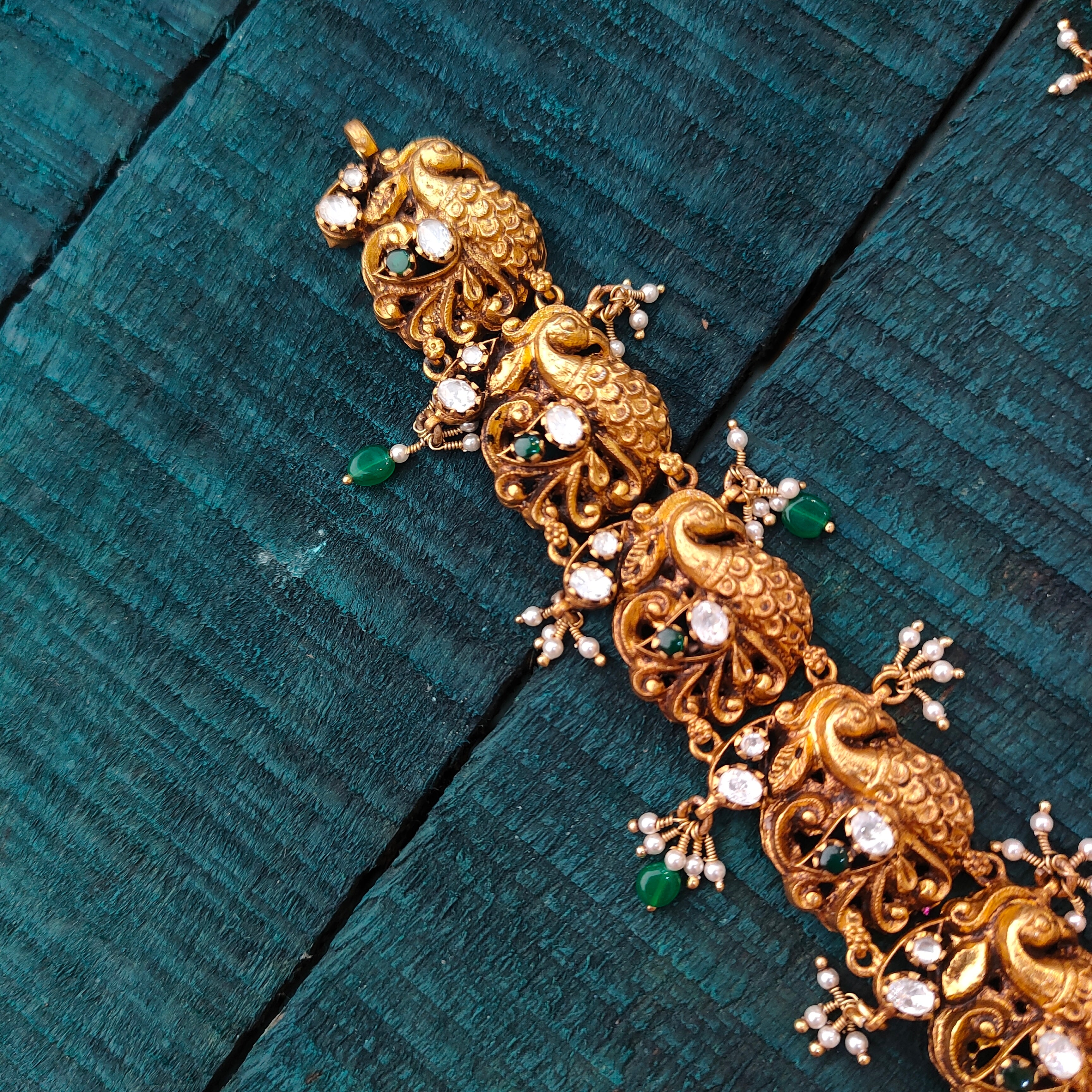 925 Silver Gold Plated Nakshi Haram-1432