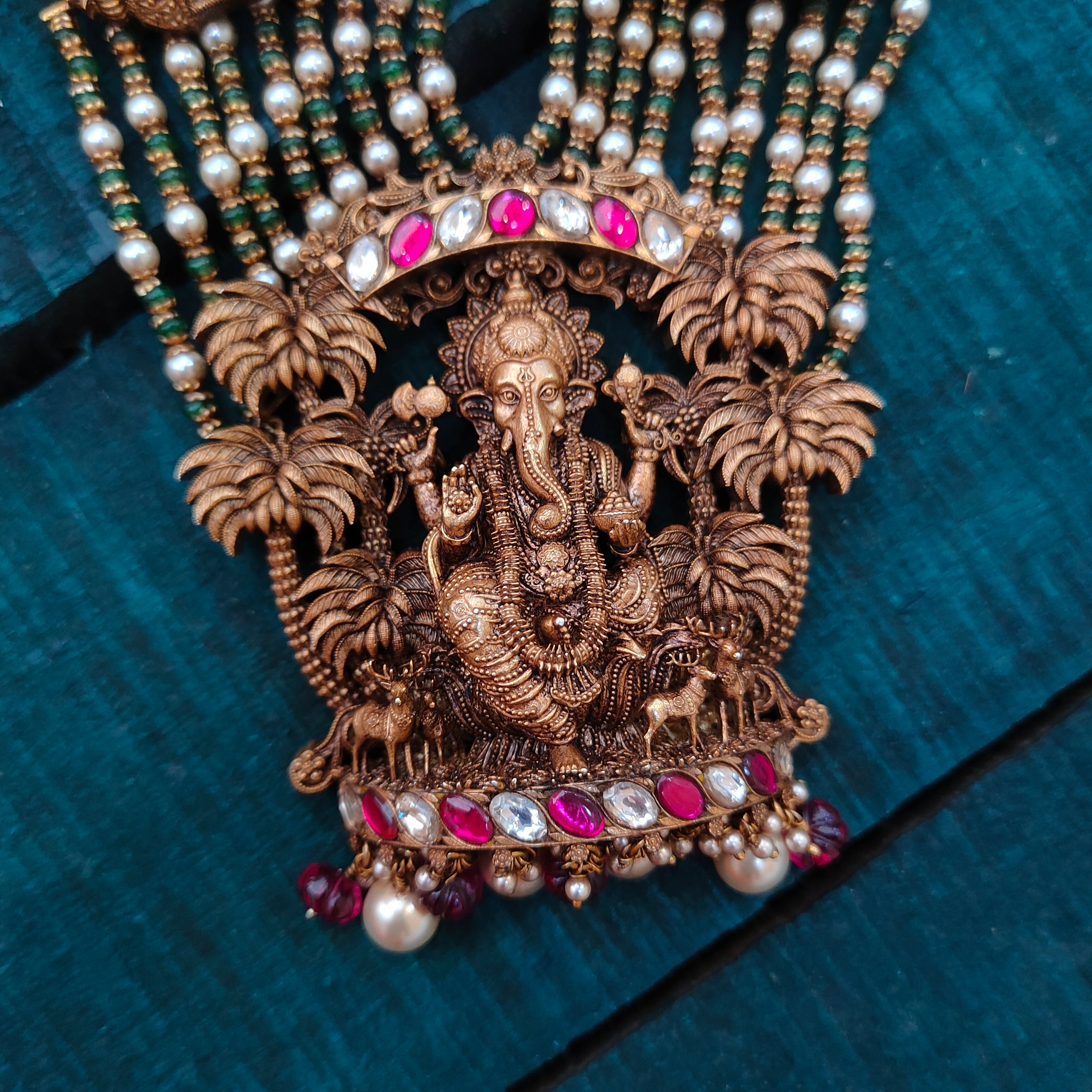 925 Silver Antique Ganesha Haram Set -5601