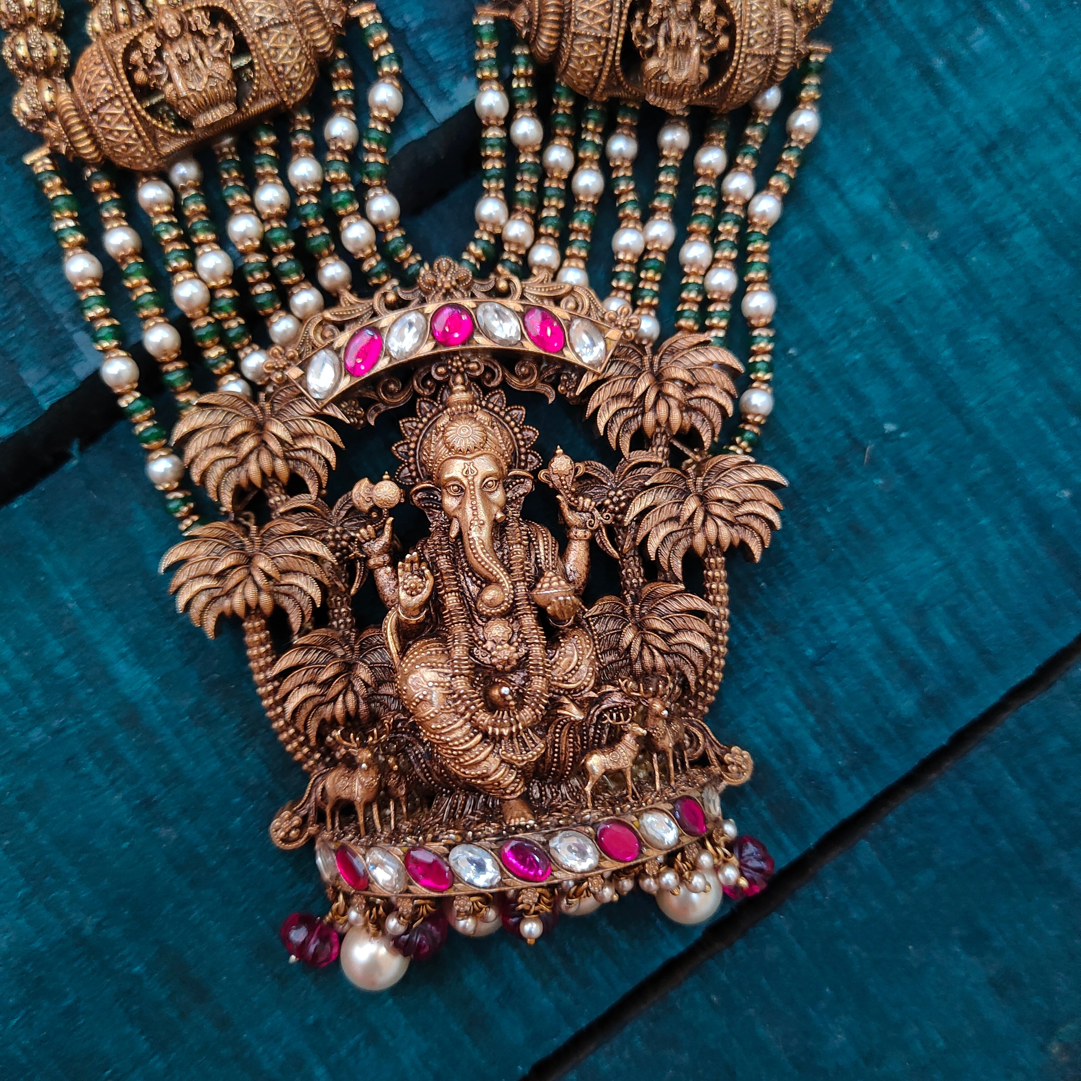 925 Silver Antique Ganesha Haram Set -5601