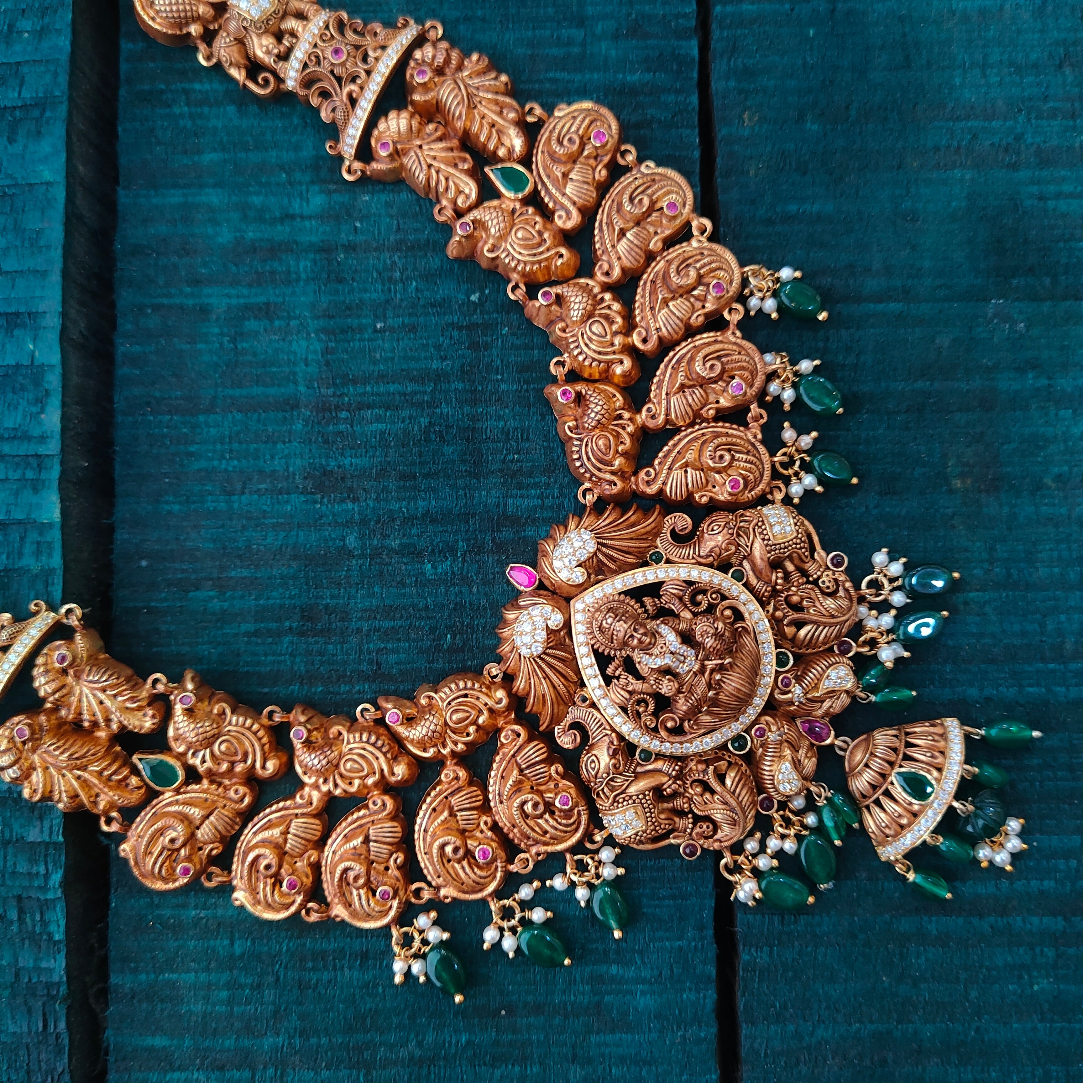 925 Silver Gold Plated Nakshi Haram-5624