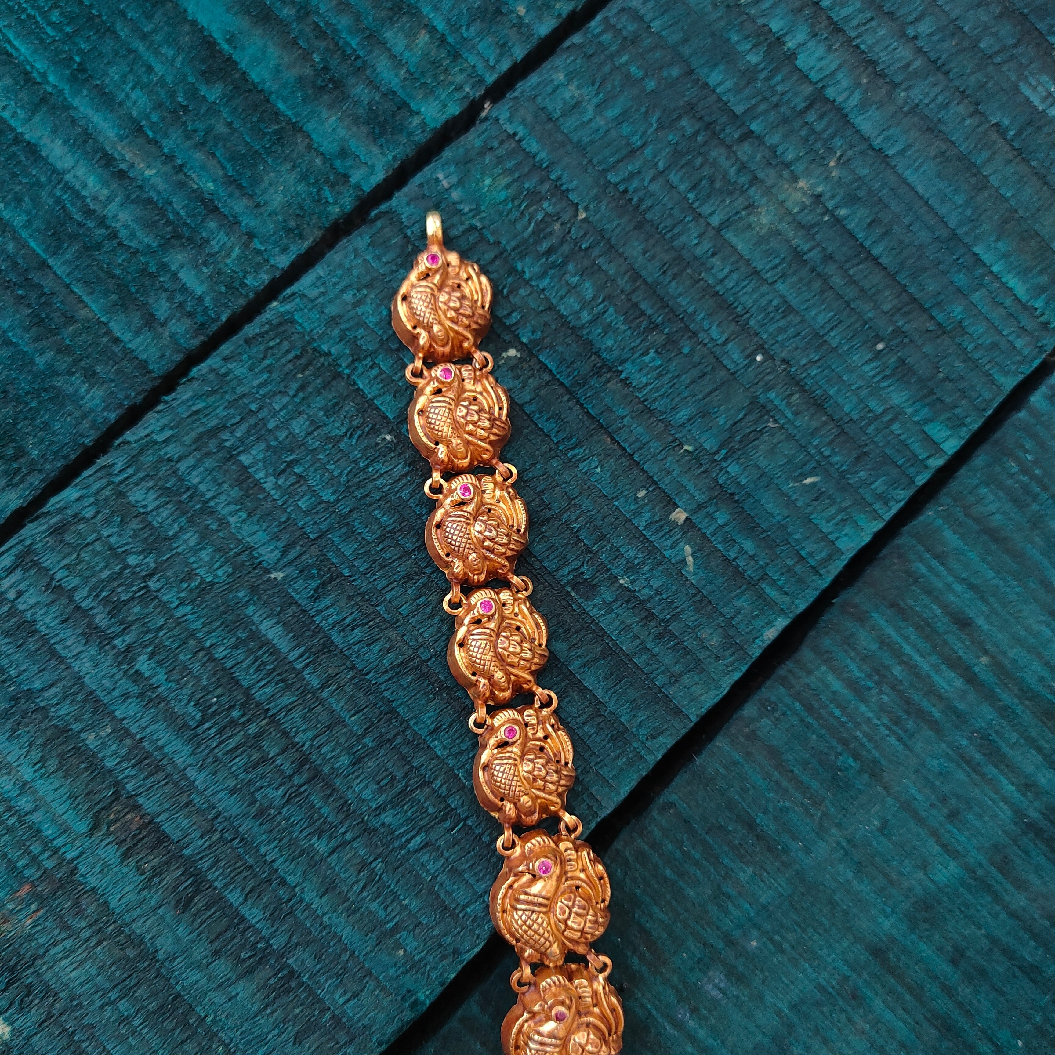 925 Silver Gold Plated Nakshi Haram-5624