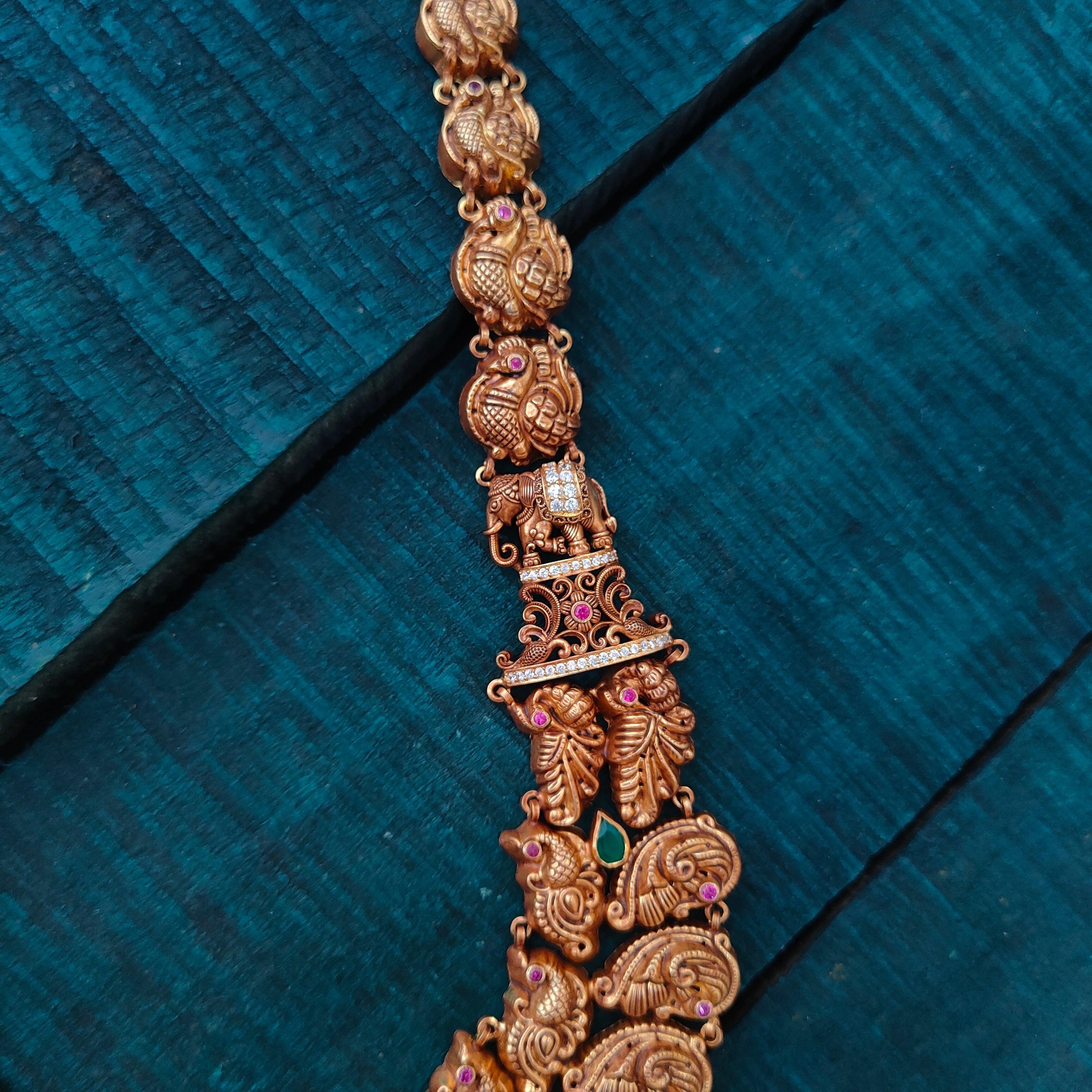 925 Silver Gold Plated Nakshi Haram-5624