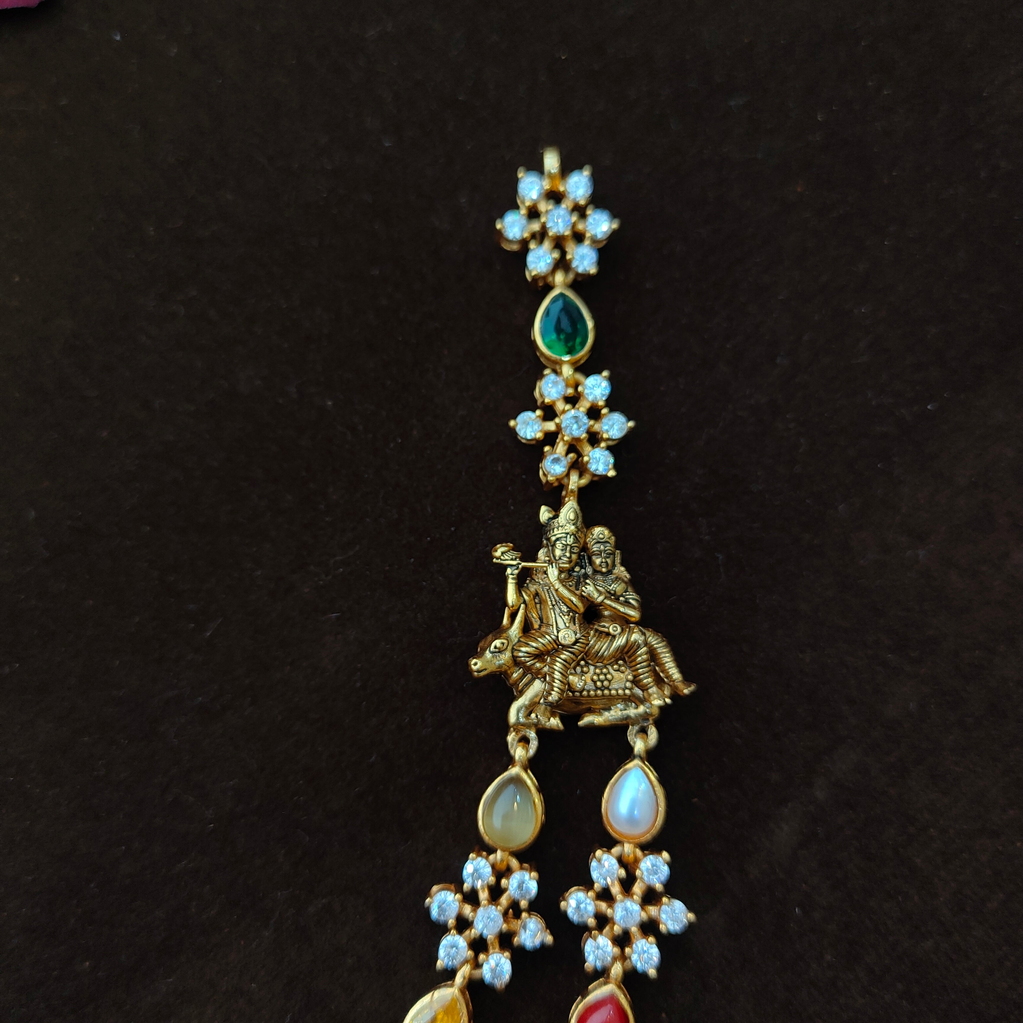 925 Silver Krishna Radha Navaratna Necklace set- 1462