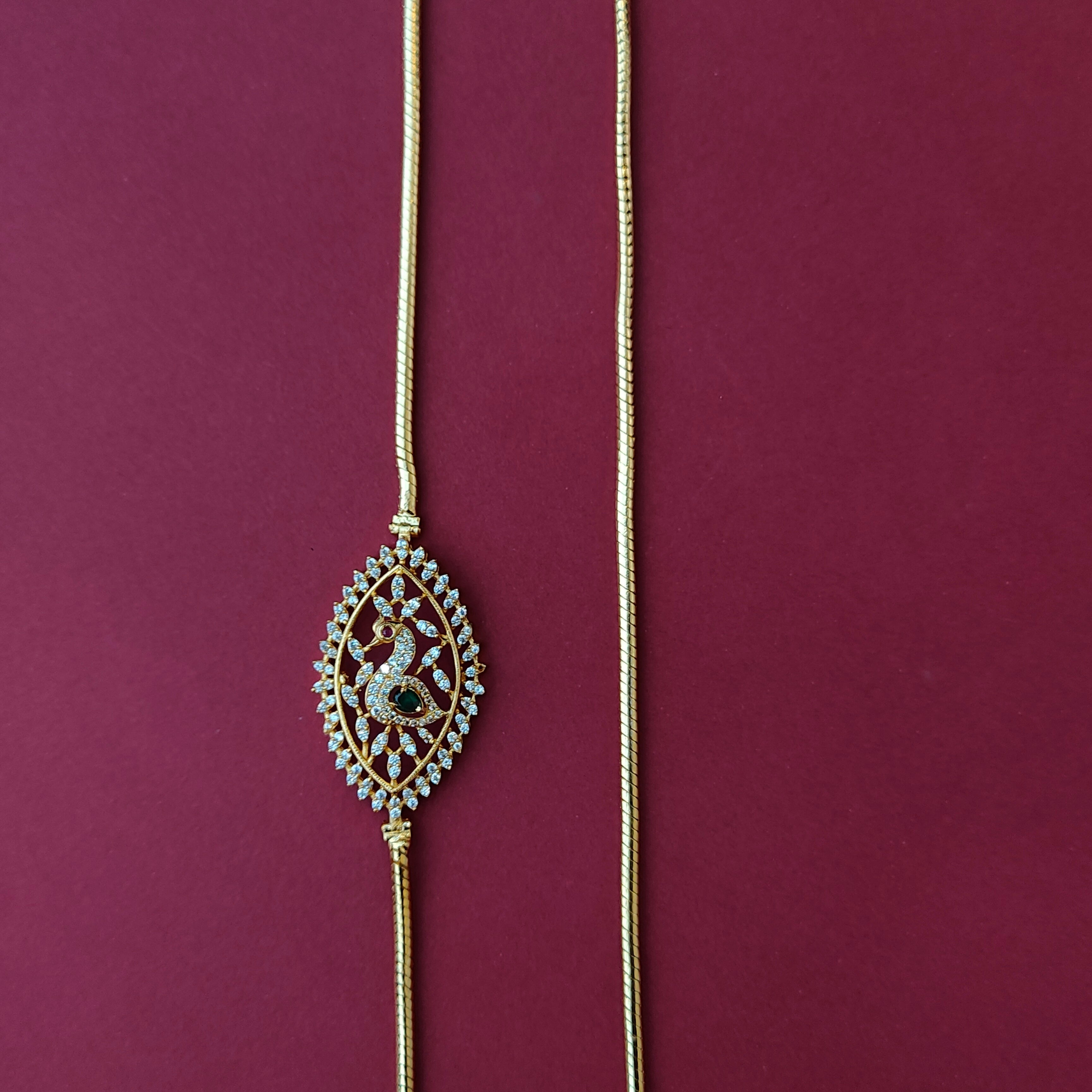 925 Silver Gold Plated Peacock Mugappu Chain-0900