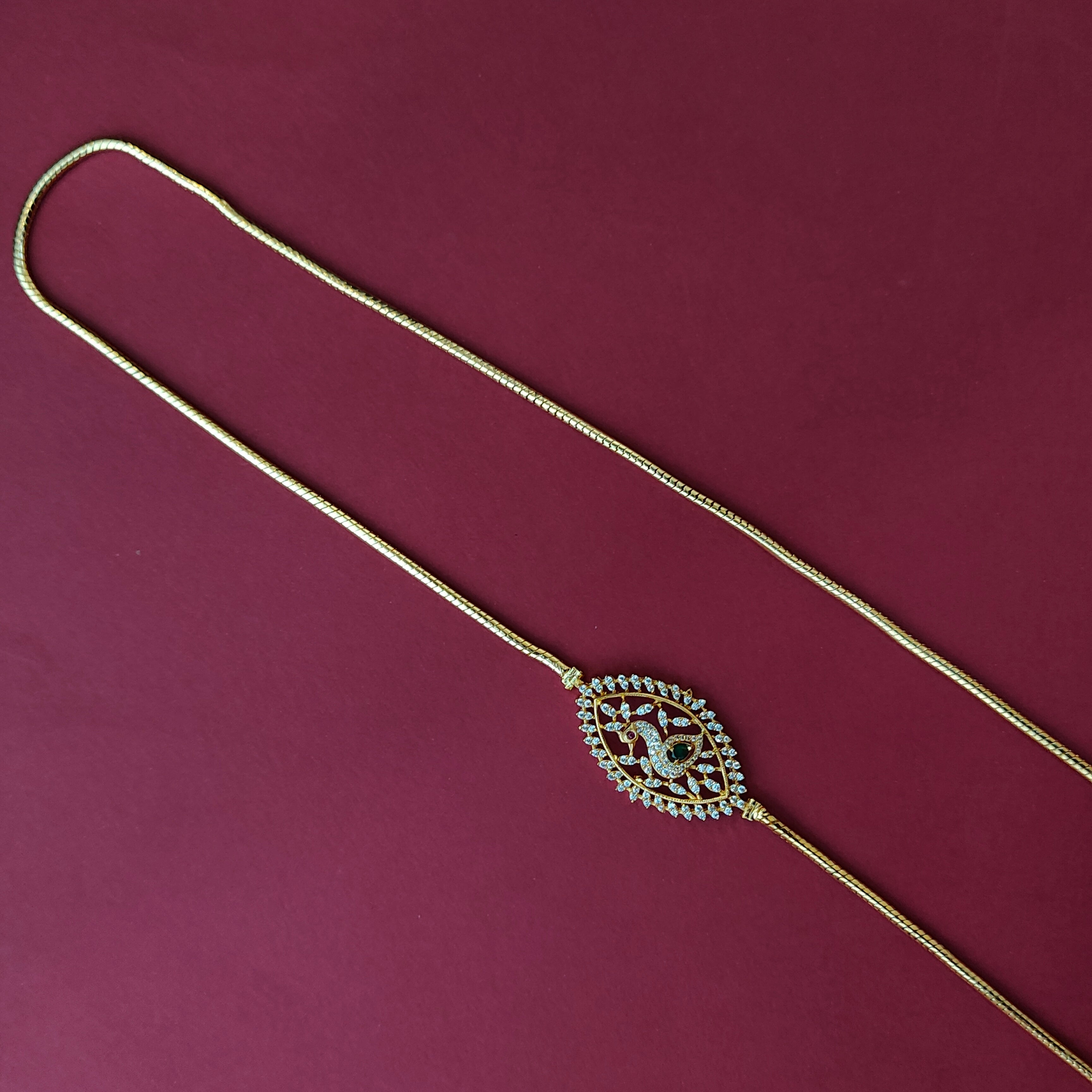 925 Silver Gold Plated Peacock Mugappu Chain-0900