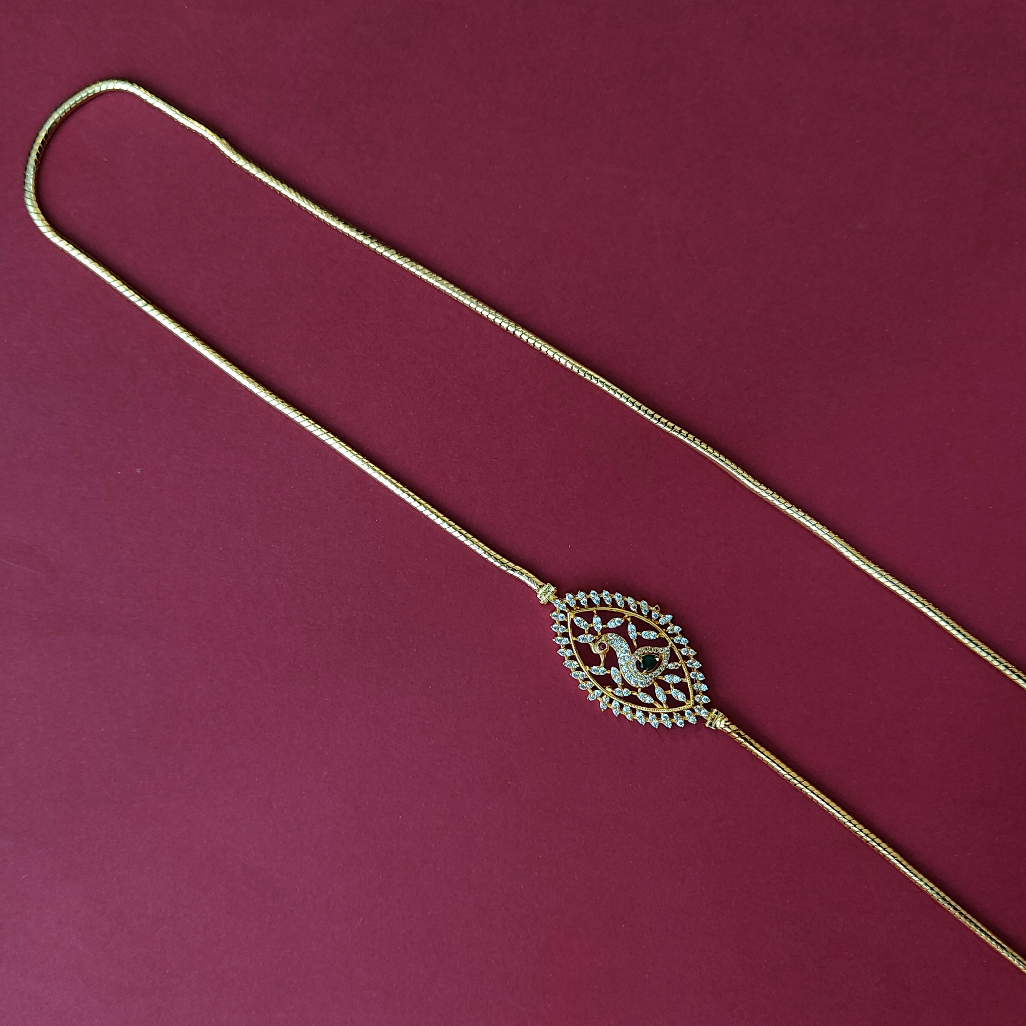 925 Silver Gold Plated Peacock Mugappu Chain-0900