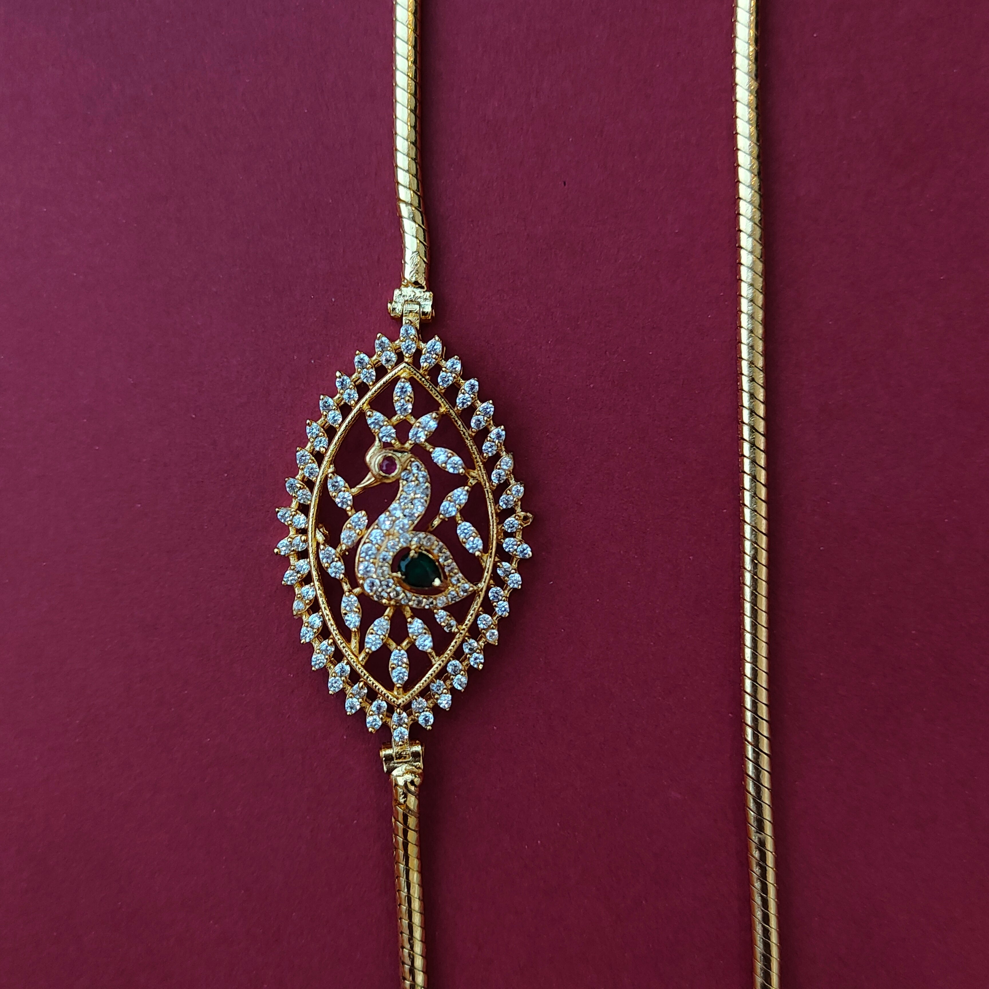 925 Silver Gold Plated Peacock Mugappu Chain-0900