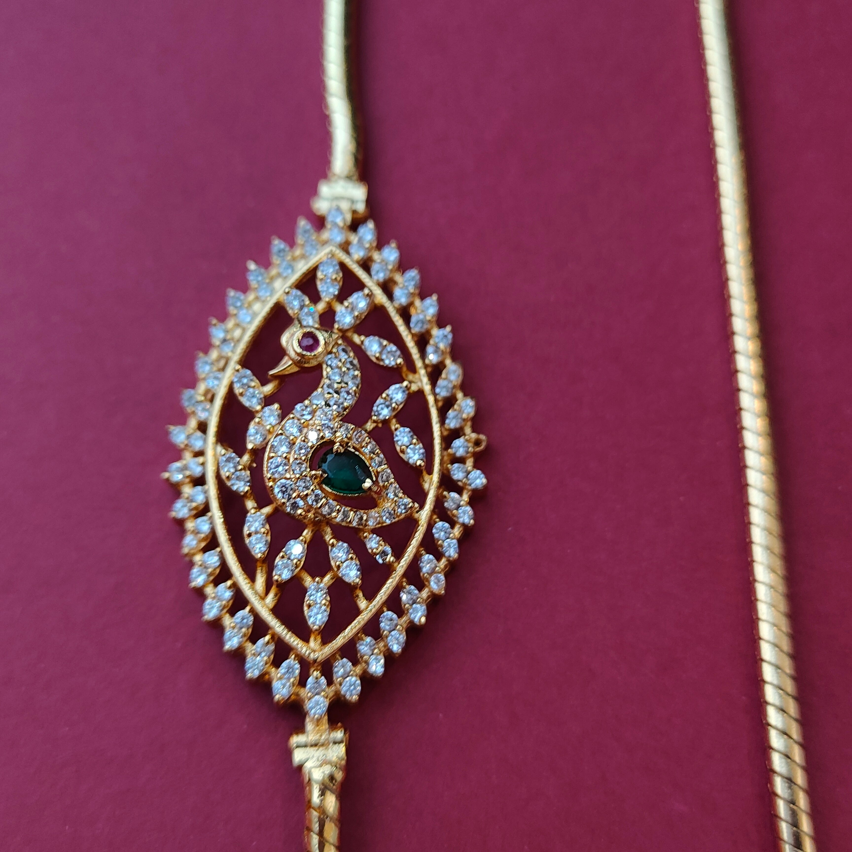 925 Silver Gold Plated Peacock Mugappu Chain-0900