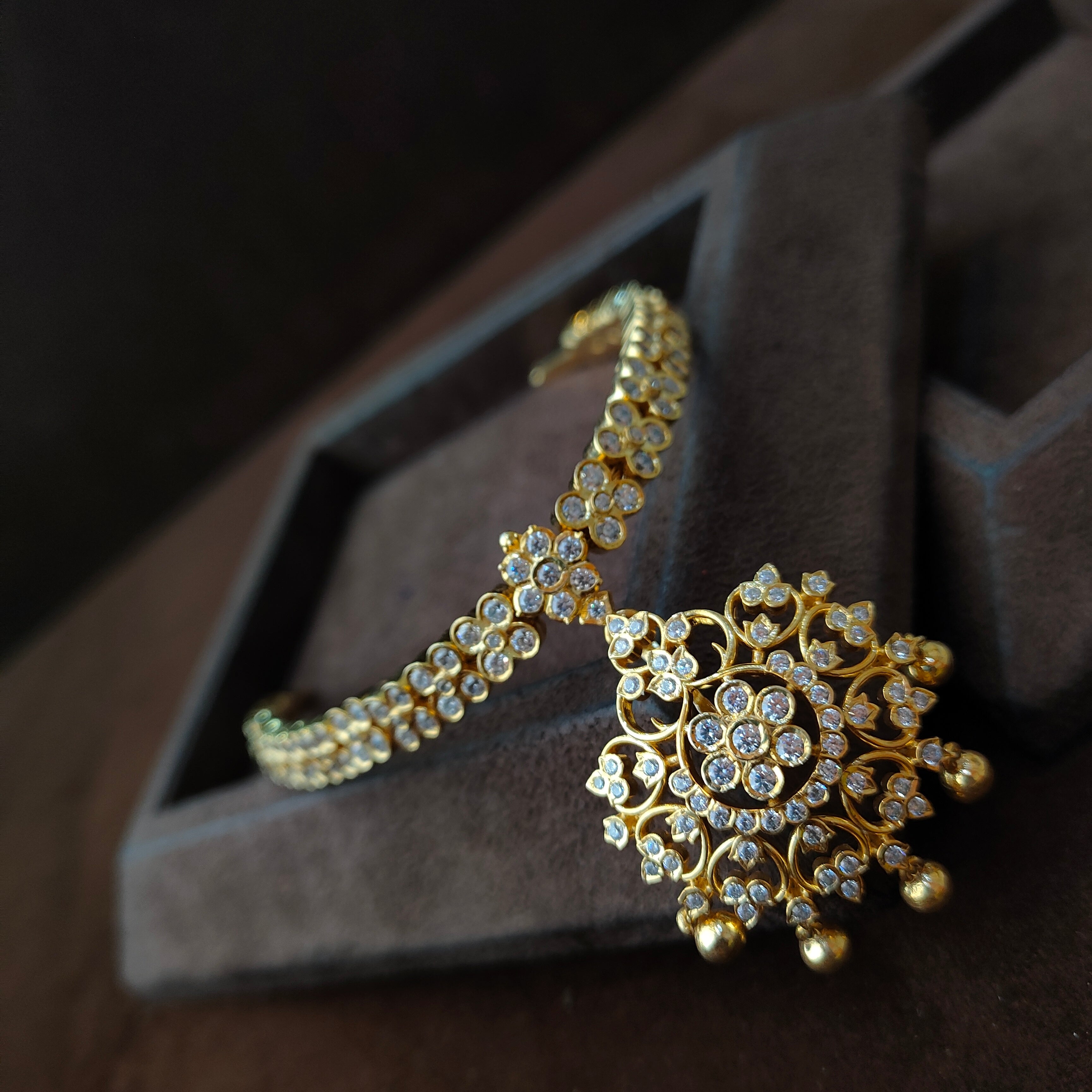 925 Gold plated Padmini Attigai Necklace set-5564 ( MADE TO ORDER )