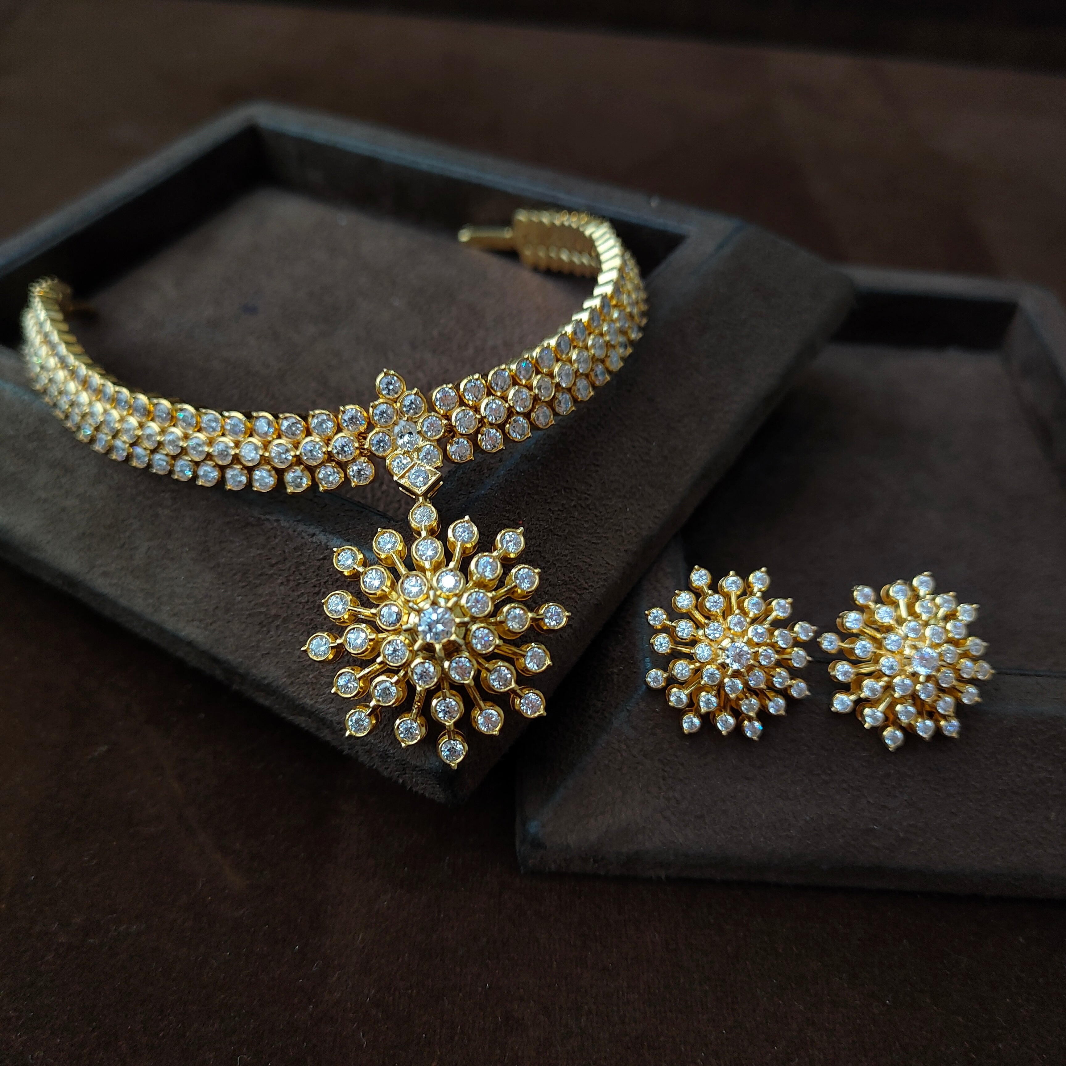 925 Gold plated Padmini Attigai Necklace set-5563 ( MADE TO ORDER )