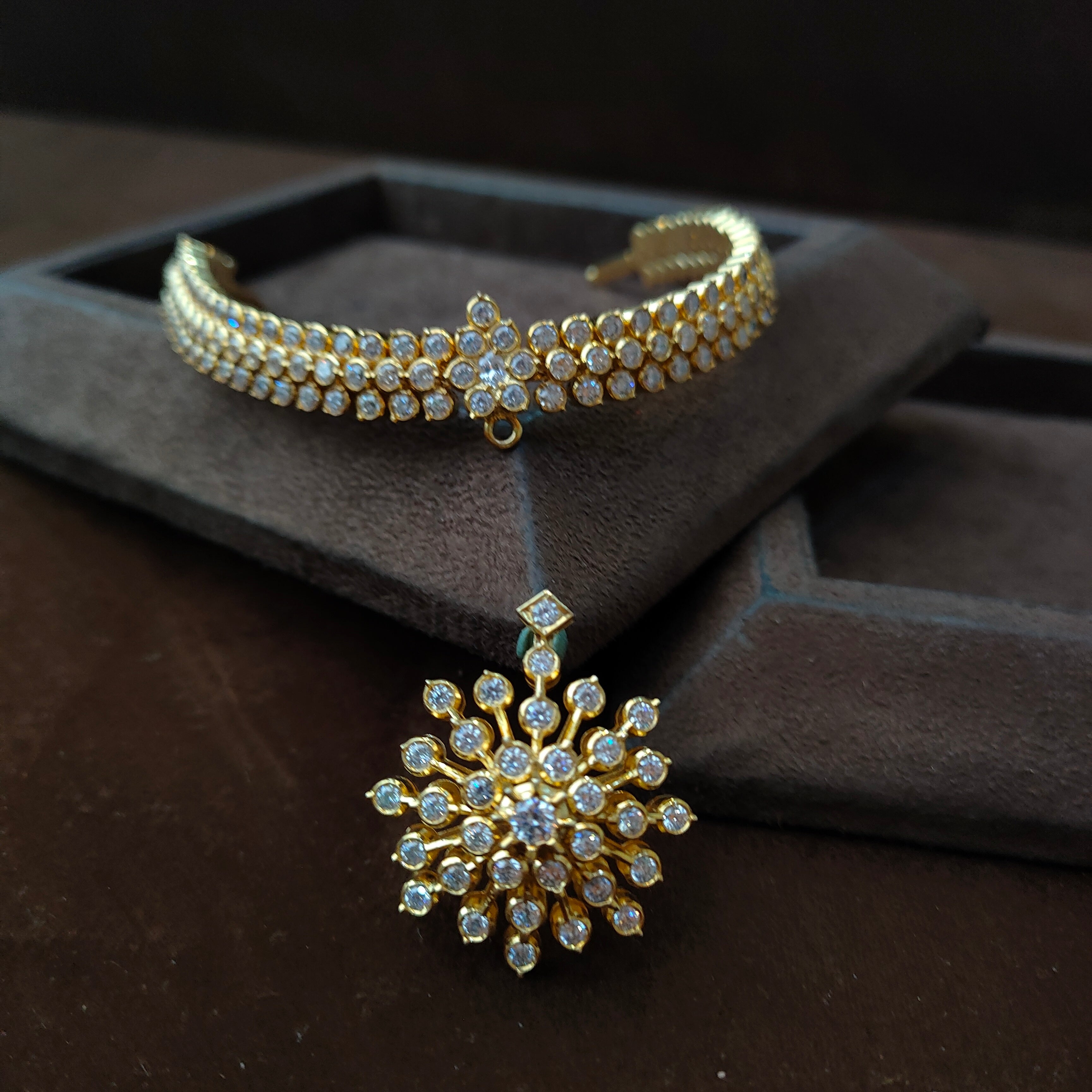 925 Gold plated Padmini Attigai Necklace set-5563 ( MADE TO ORDER )