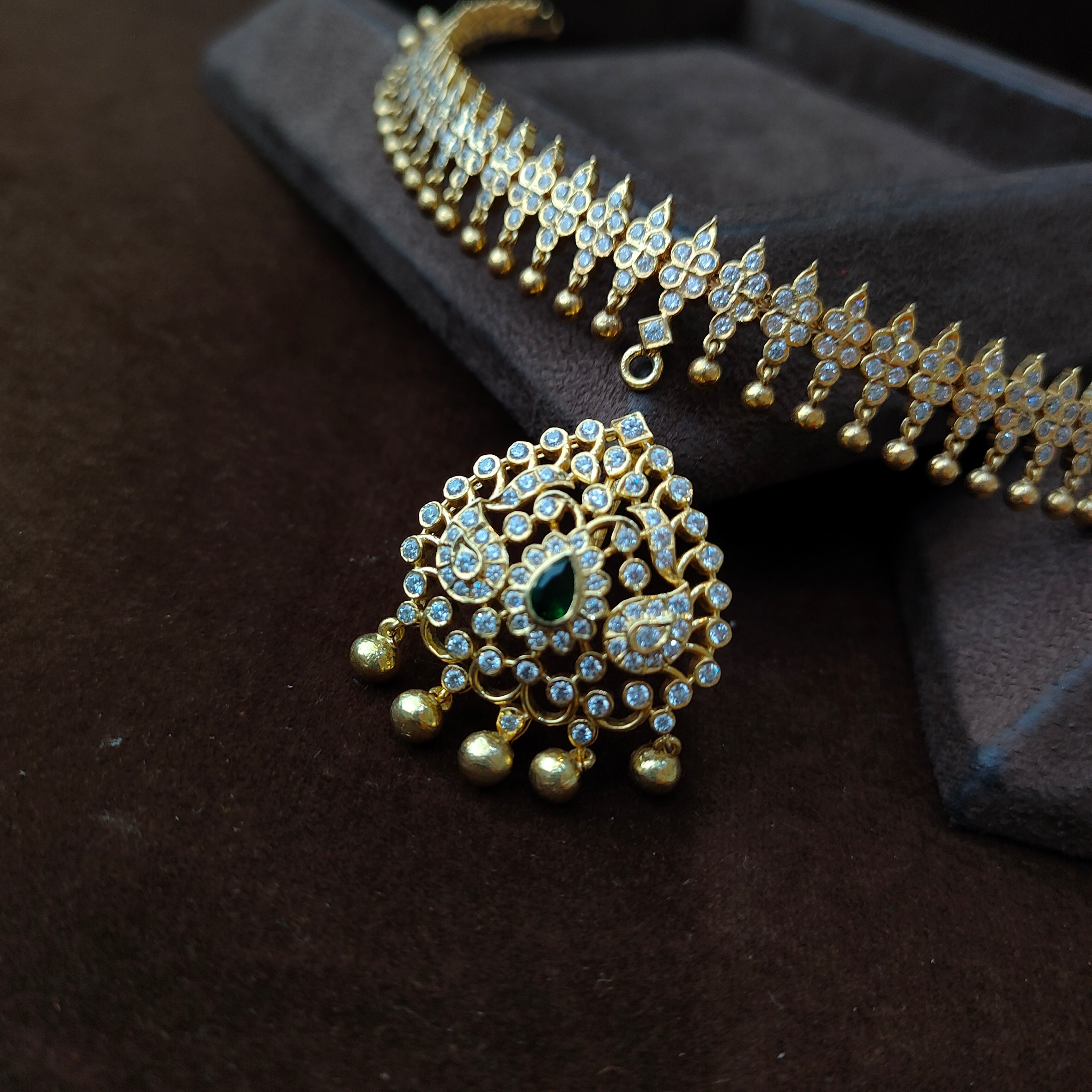 925 Gold plated Padmini Attigai Necklace set-5559 - ( MADE TO ORDER )