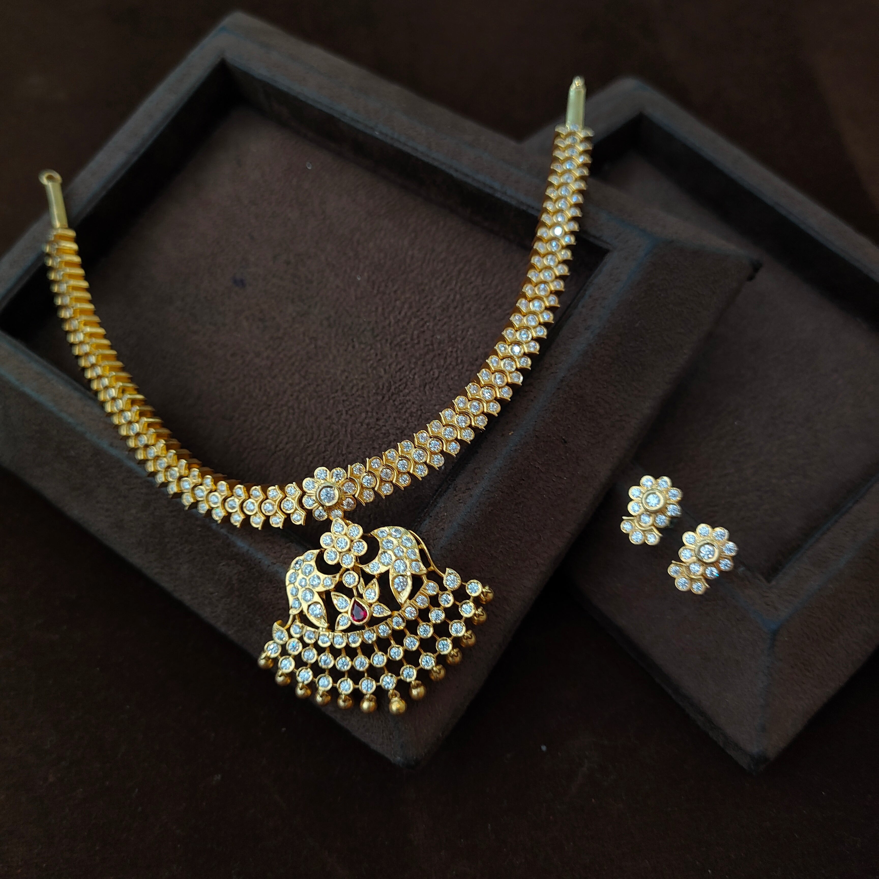 925 Gold plated Padmini Attigai Necklace set-5562 (MADE TO ORDER)