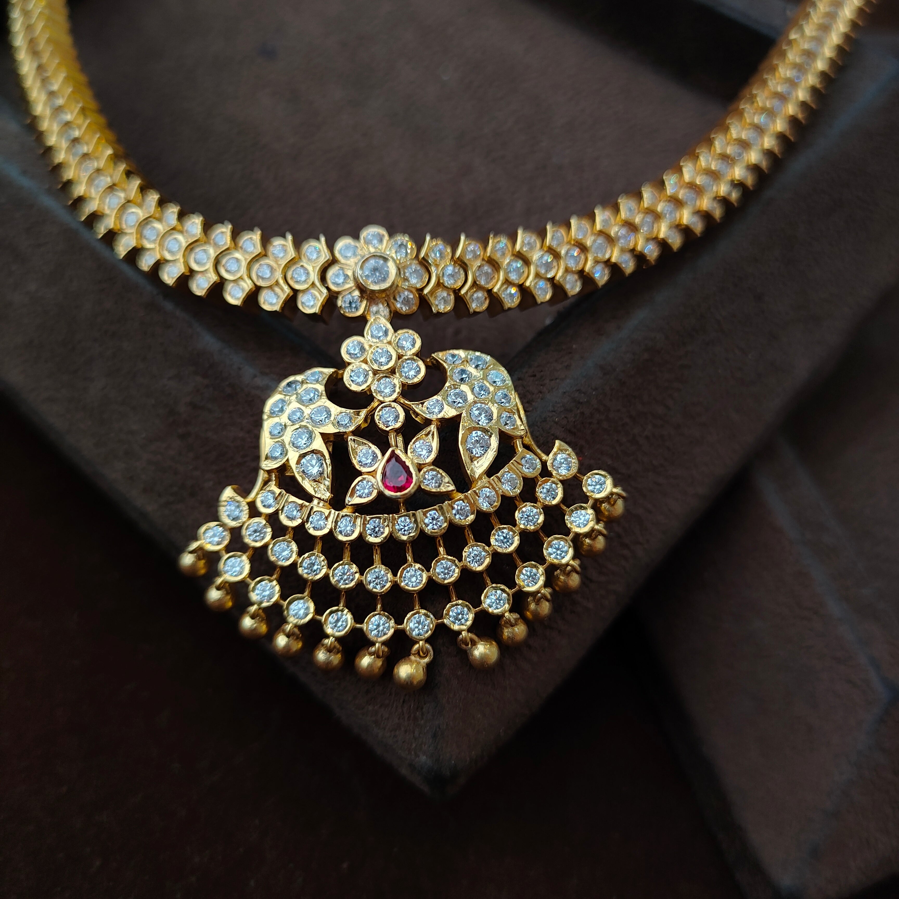 925 Gold plated Padmini Attigai Necklace set-5562 (MADE TO ORDER)