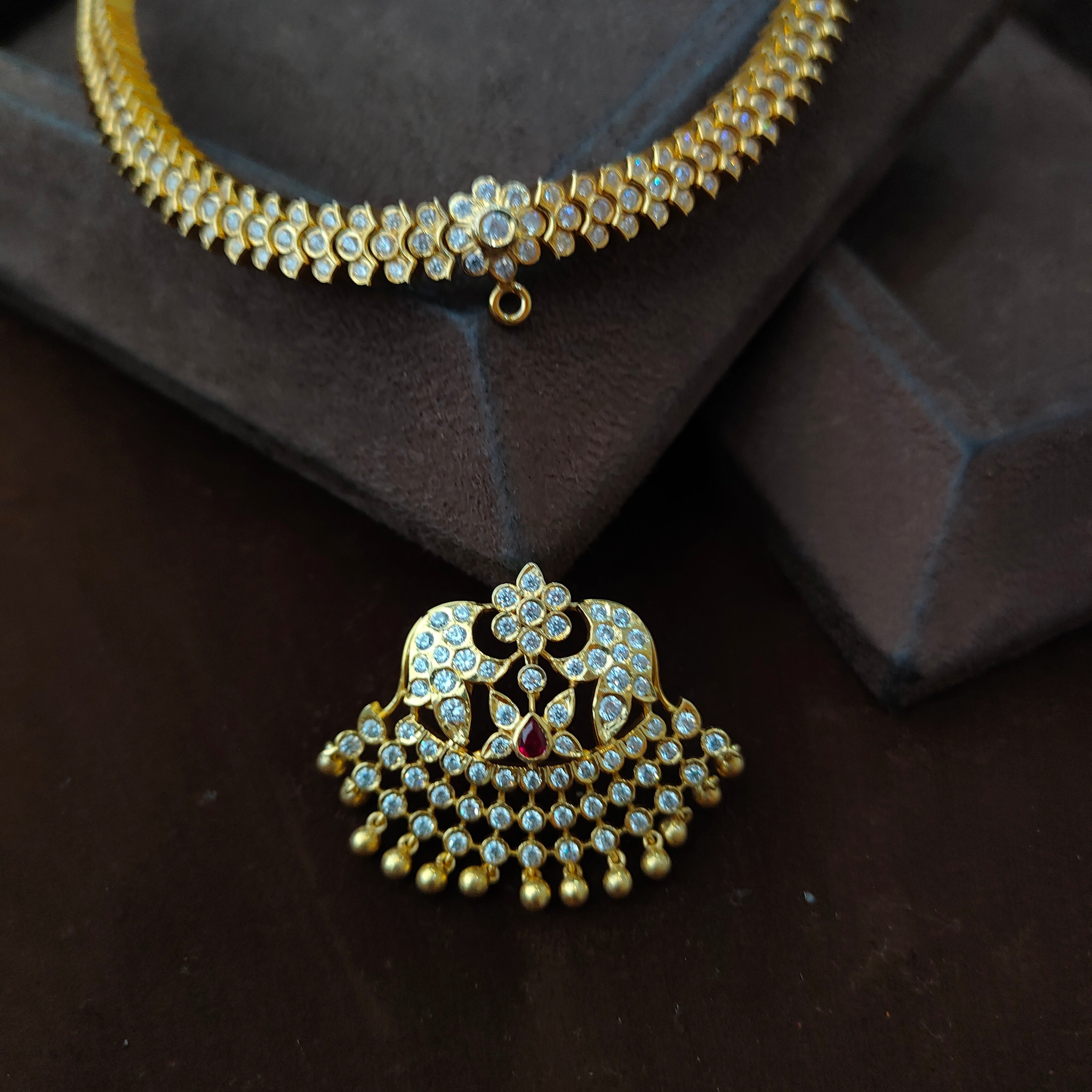 925 Gold plated Padmini Attigai Necklace set-5562 (MADE TO ORDER)