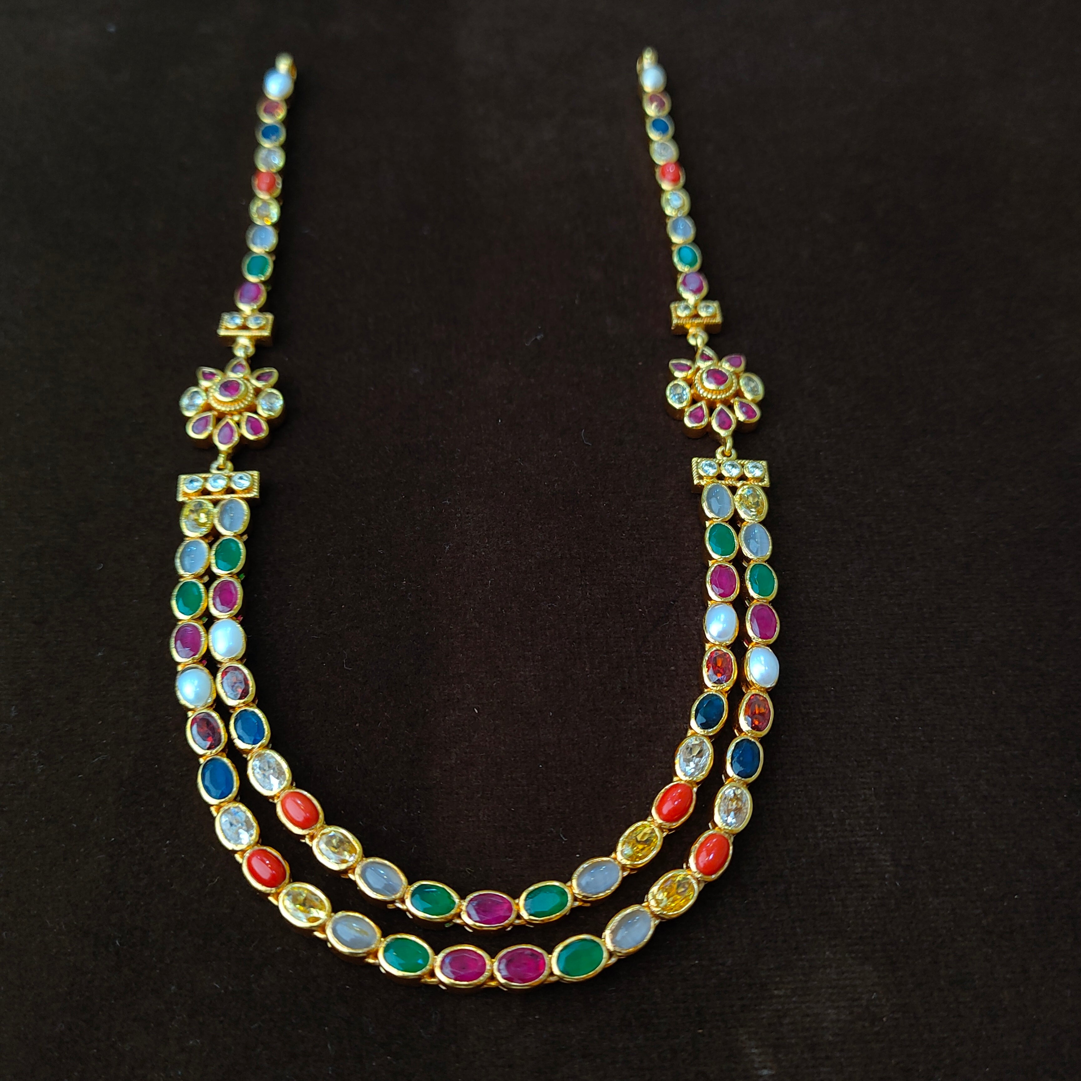 925 Silver Gold Plated Navaratna Necklace-5575